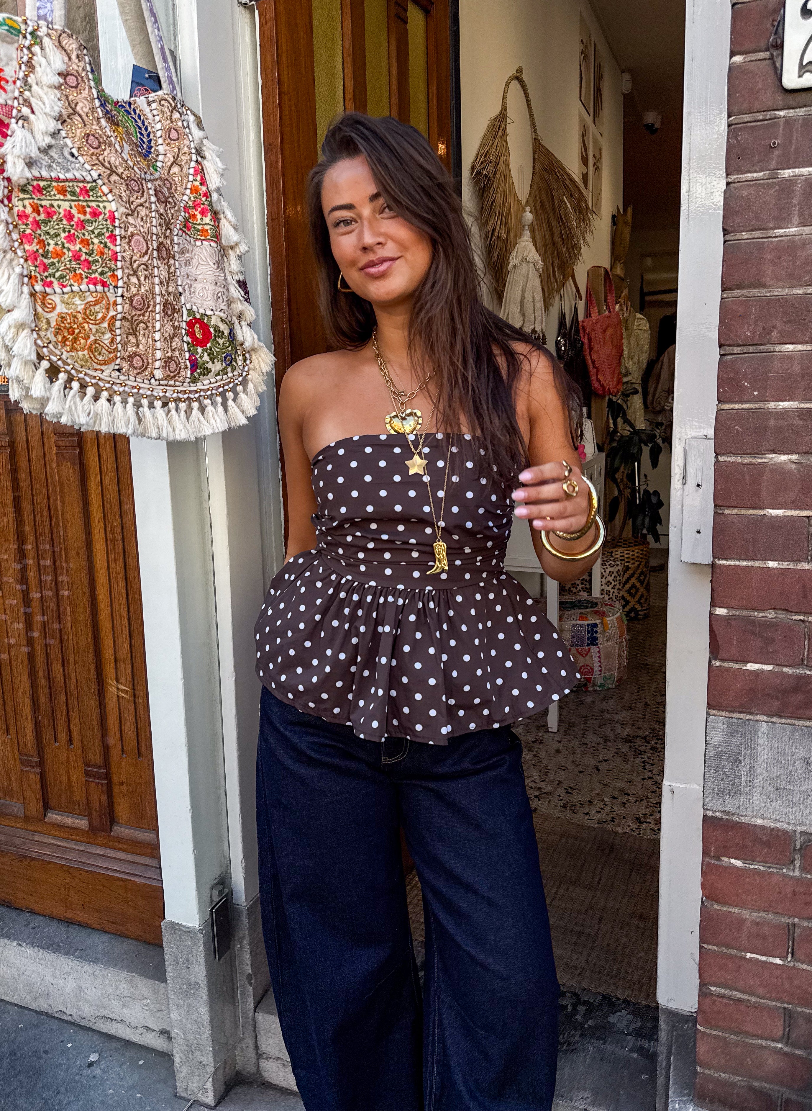 Suze Dots Bandeau Top Brown