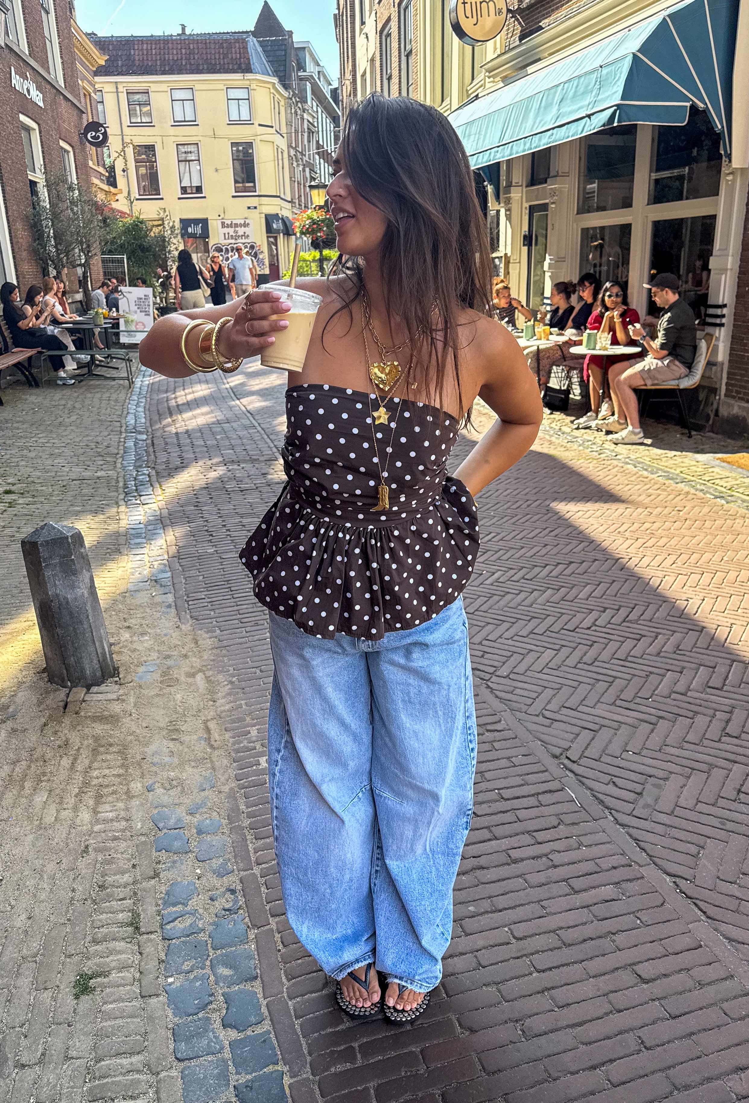 Suze Dots Bandeau Top Brown