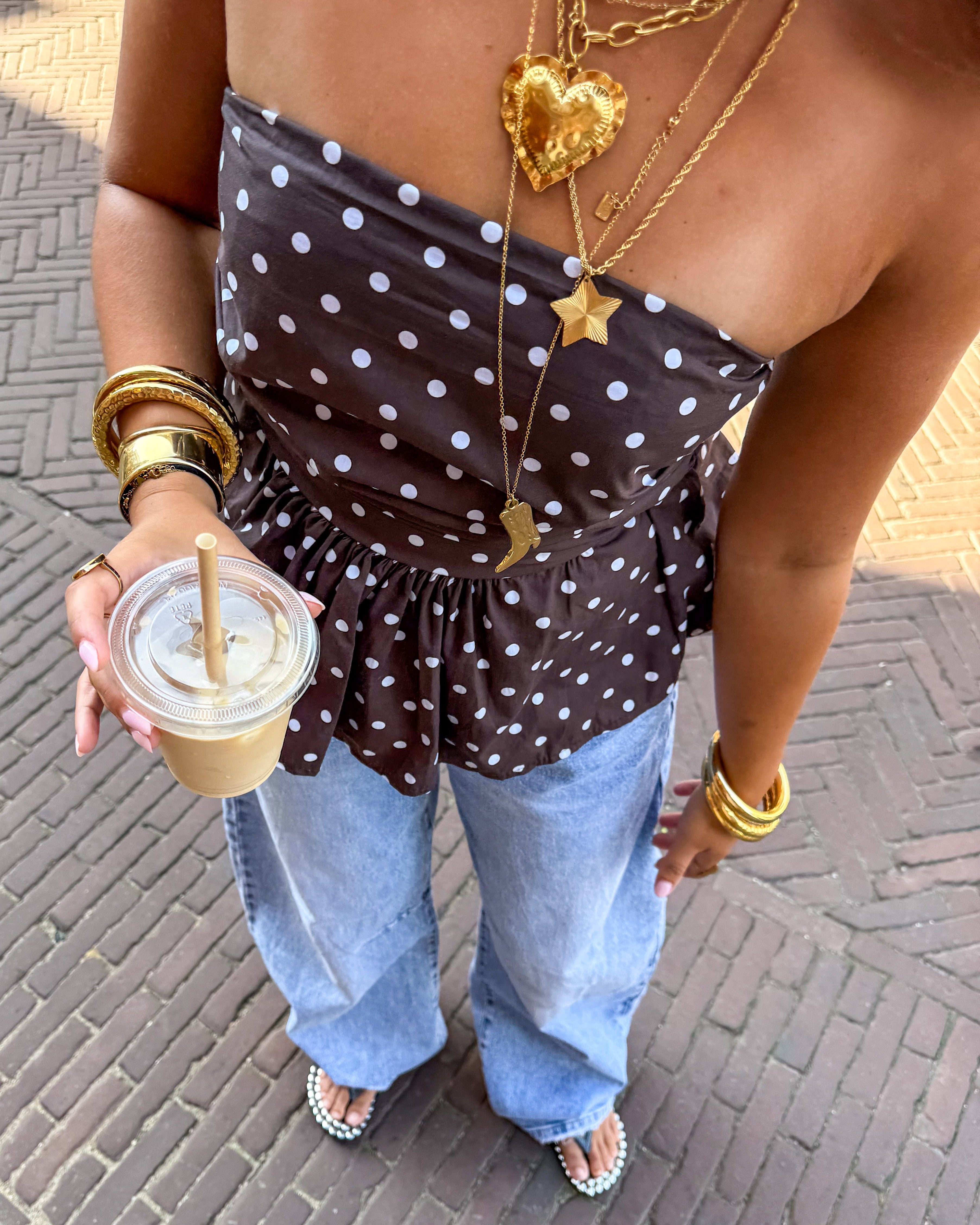 Suze Dots Bandeau Top Brown