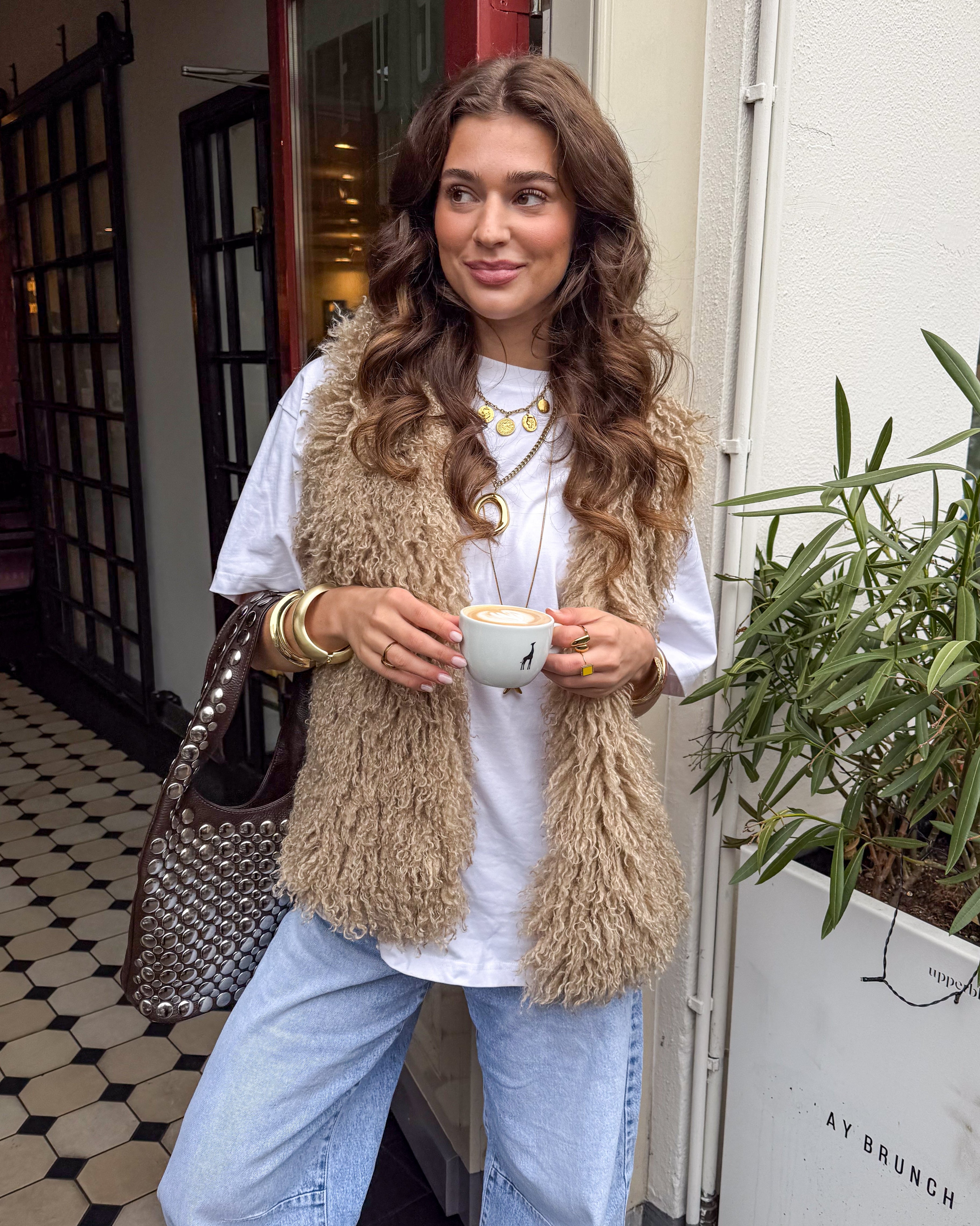 Toffee Fluffy Gilet Beige