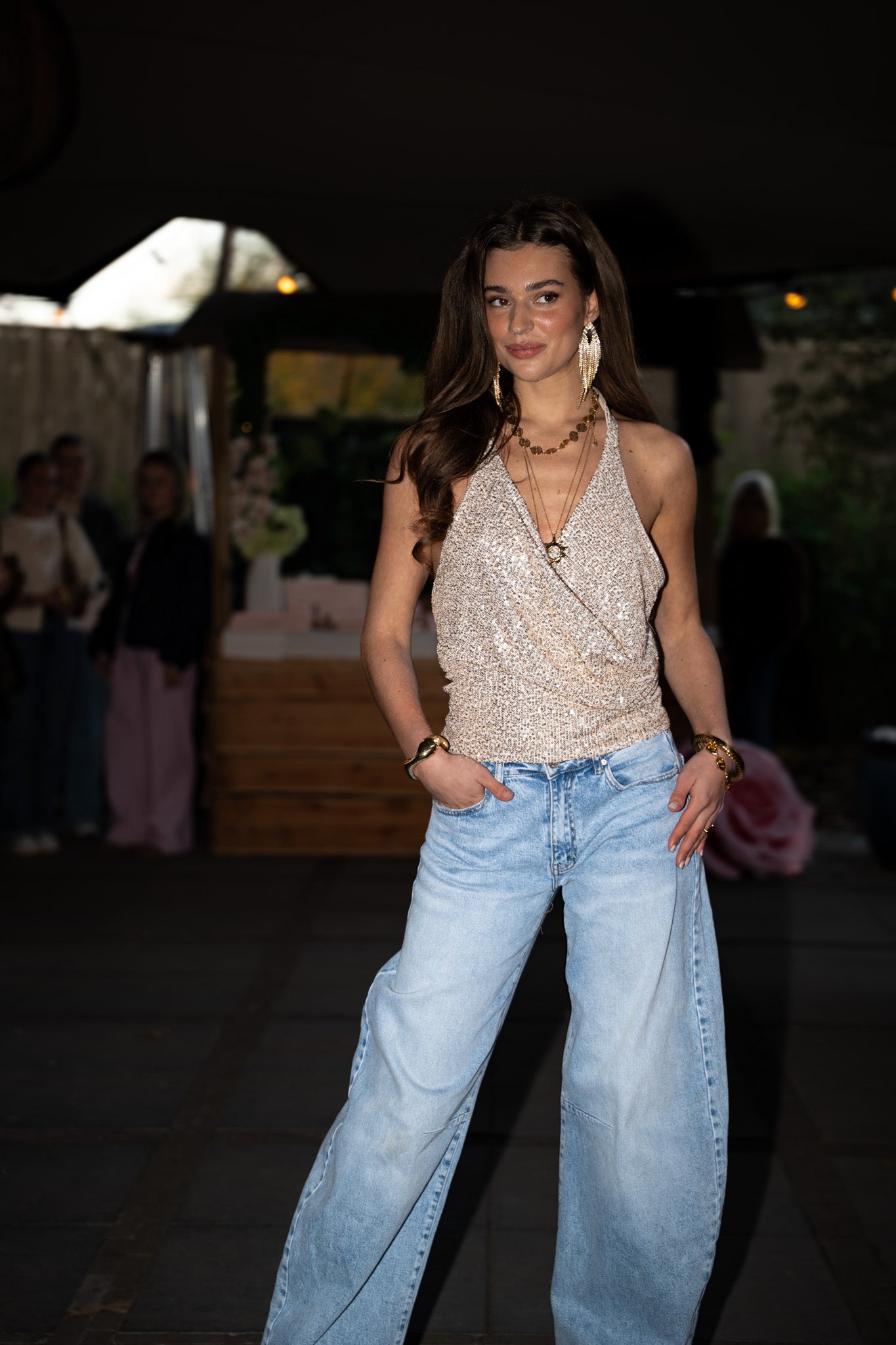 Alea Glitter Halter Top Champagne