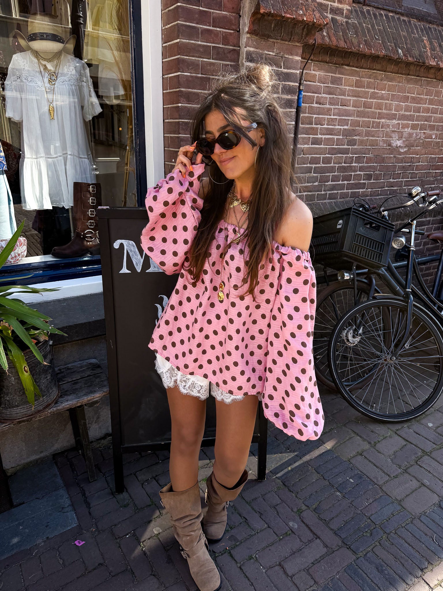 Amber Stippen Top Roze