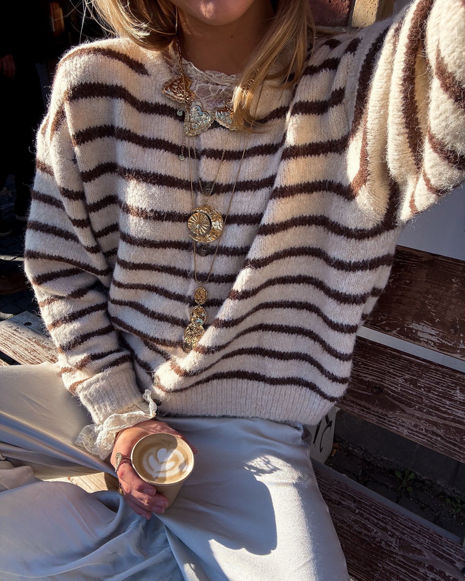 Aurora Vest Stripe Creme/Brown