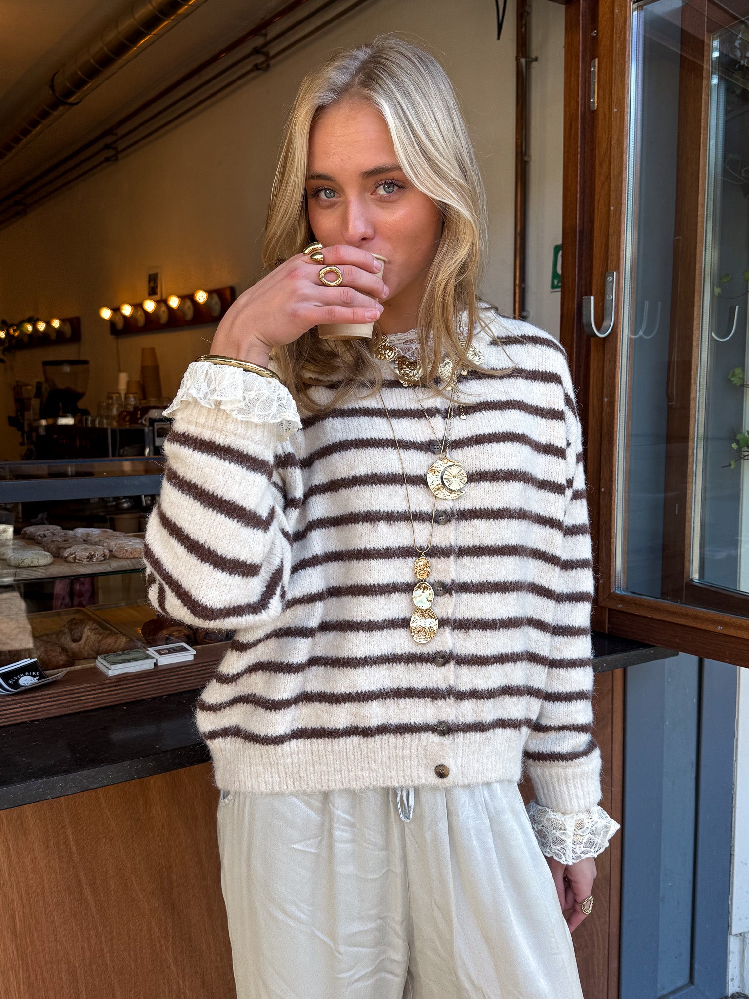 Aurora Vest Stripe Creme/Brown