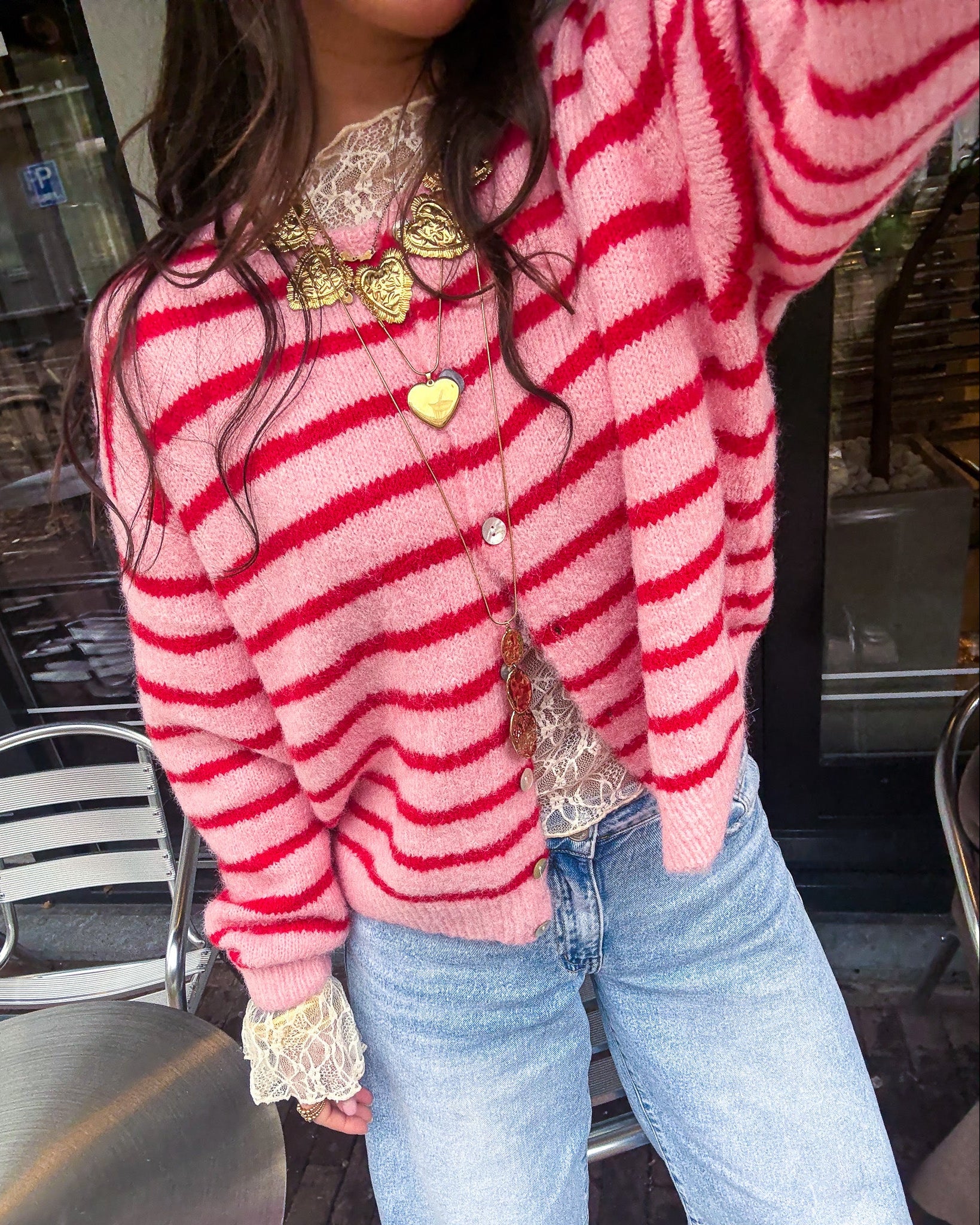 Aurora Vest Stripe Rose/Red