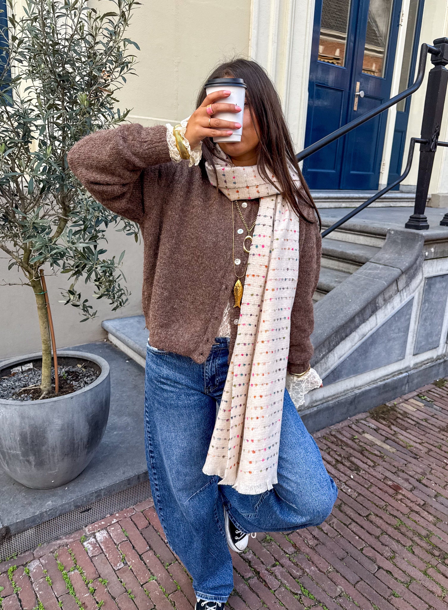 Disco Dots Scarf Beige