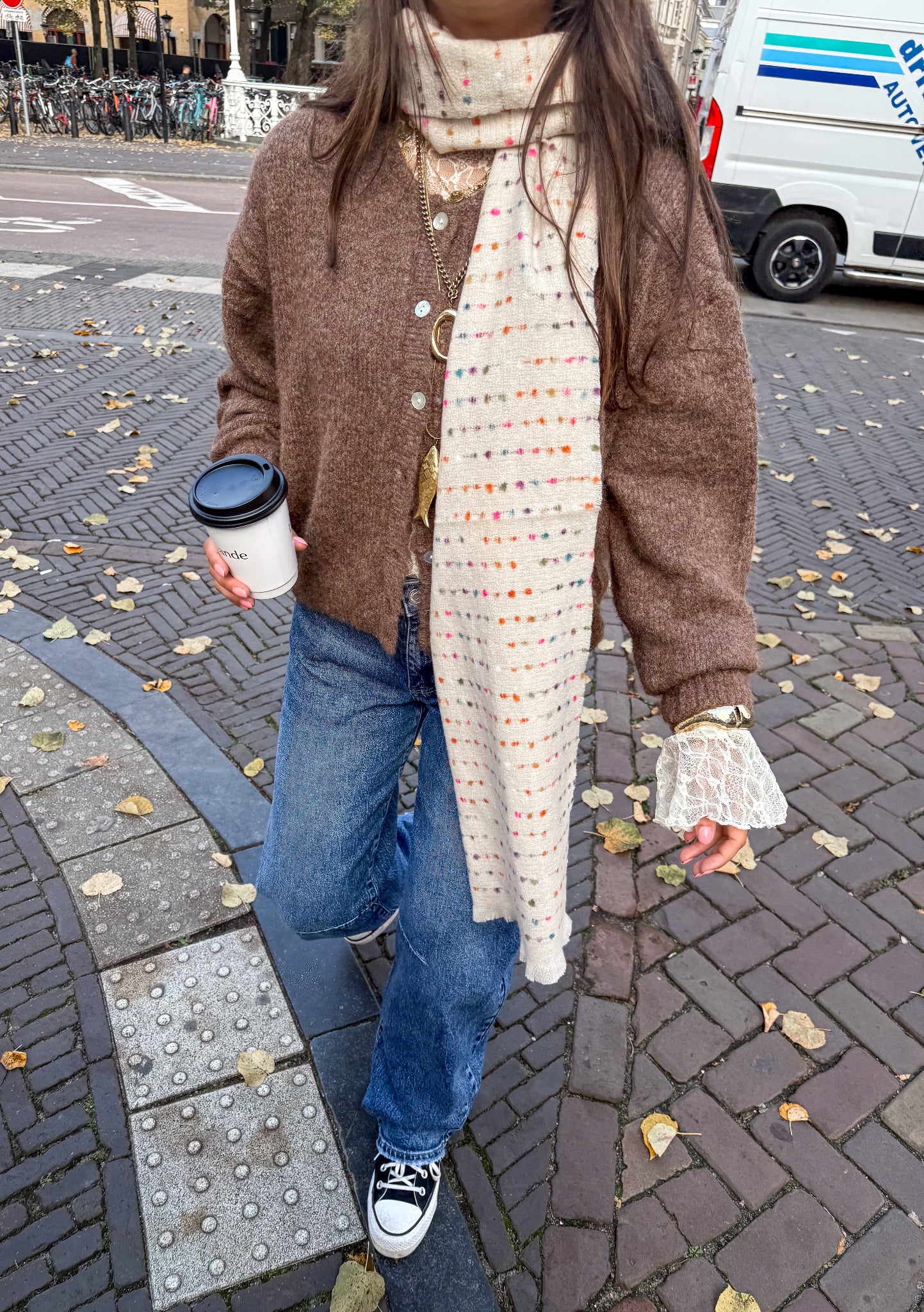 Disco Dots Scarf Beige