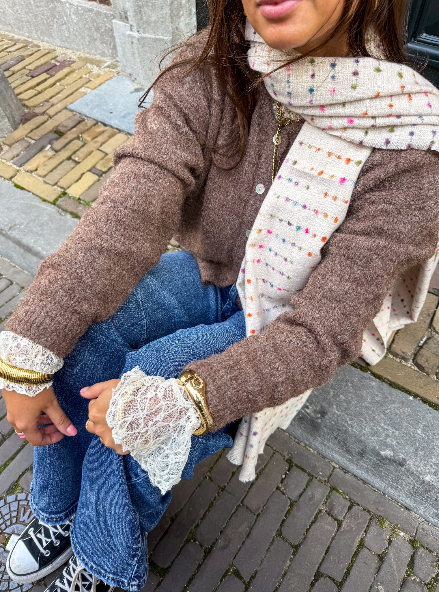 Disco Dots Scarf Beige