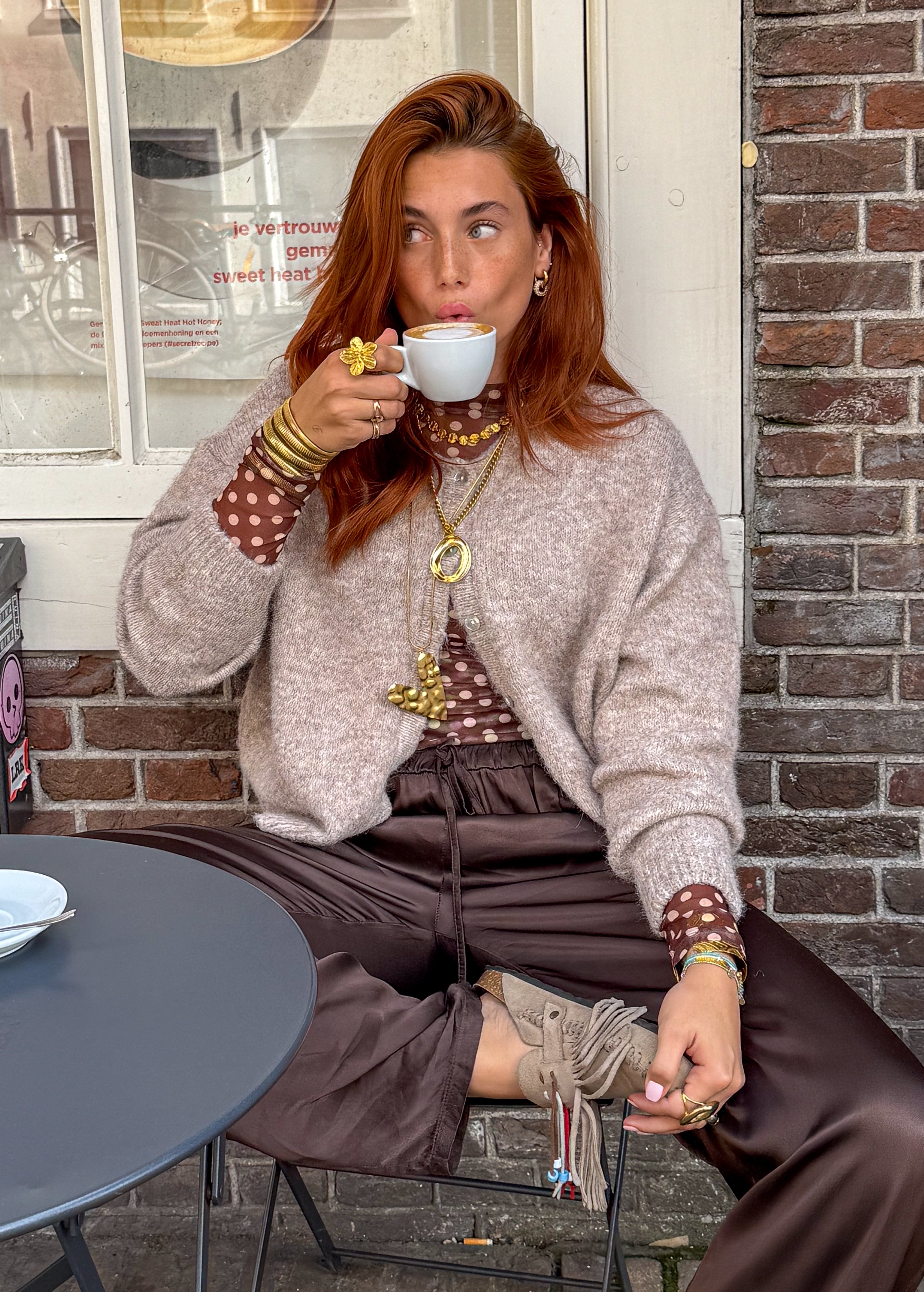 Mesh Top Dots Brown