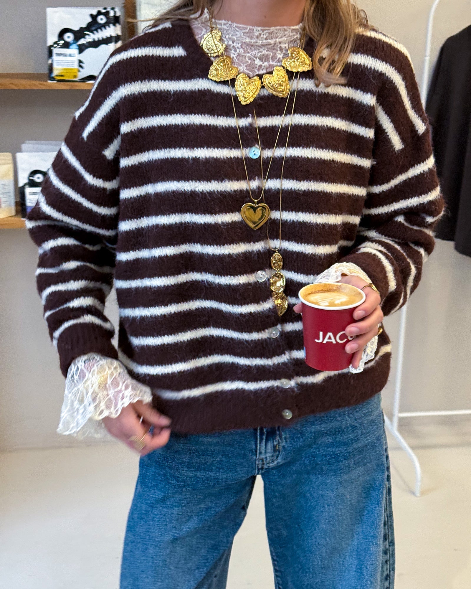 Aurora Vest Gestreept Bruin/Wit