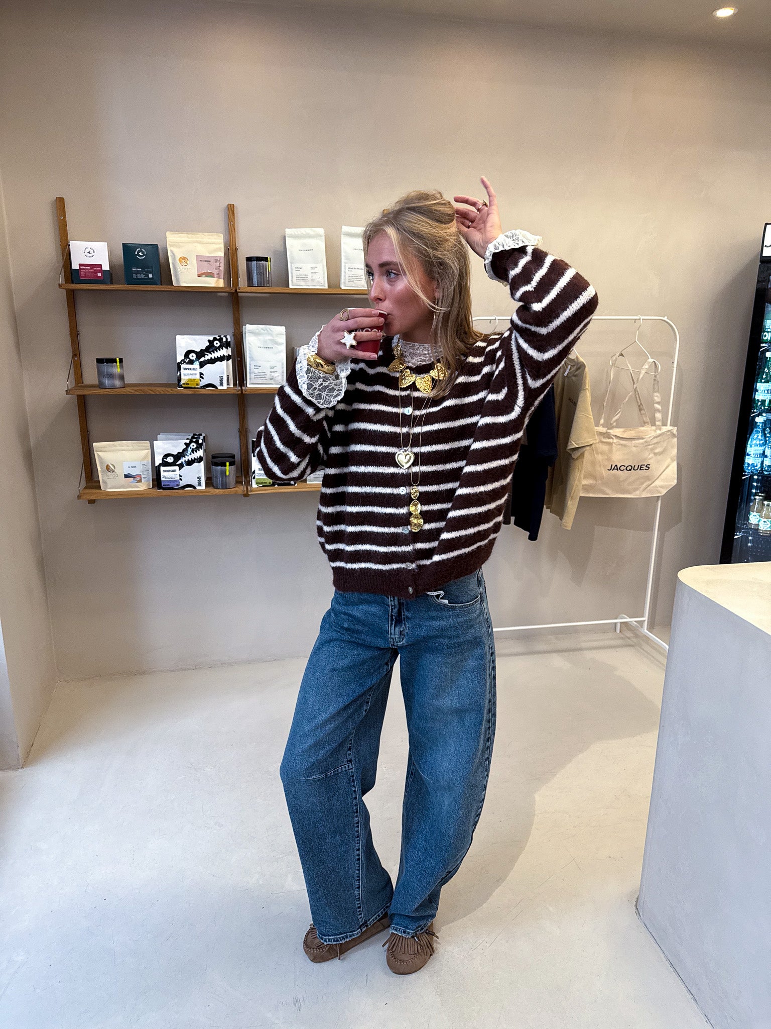 Aurora Vest Stripe Brown/White