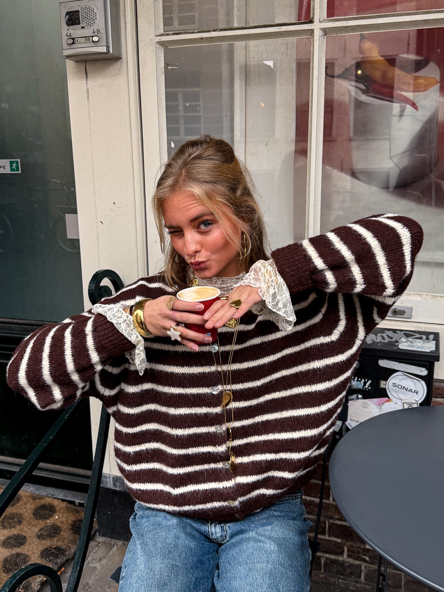 Aurora Vest Stripe Brown/White