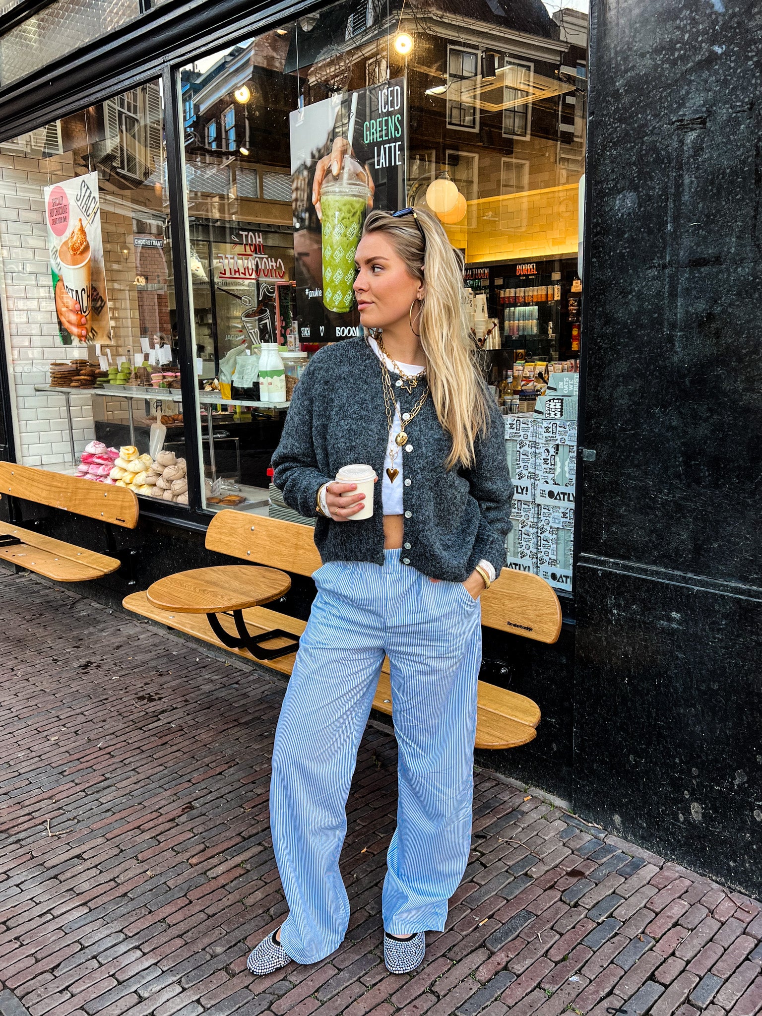 Striped Pantalon Skye Blue