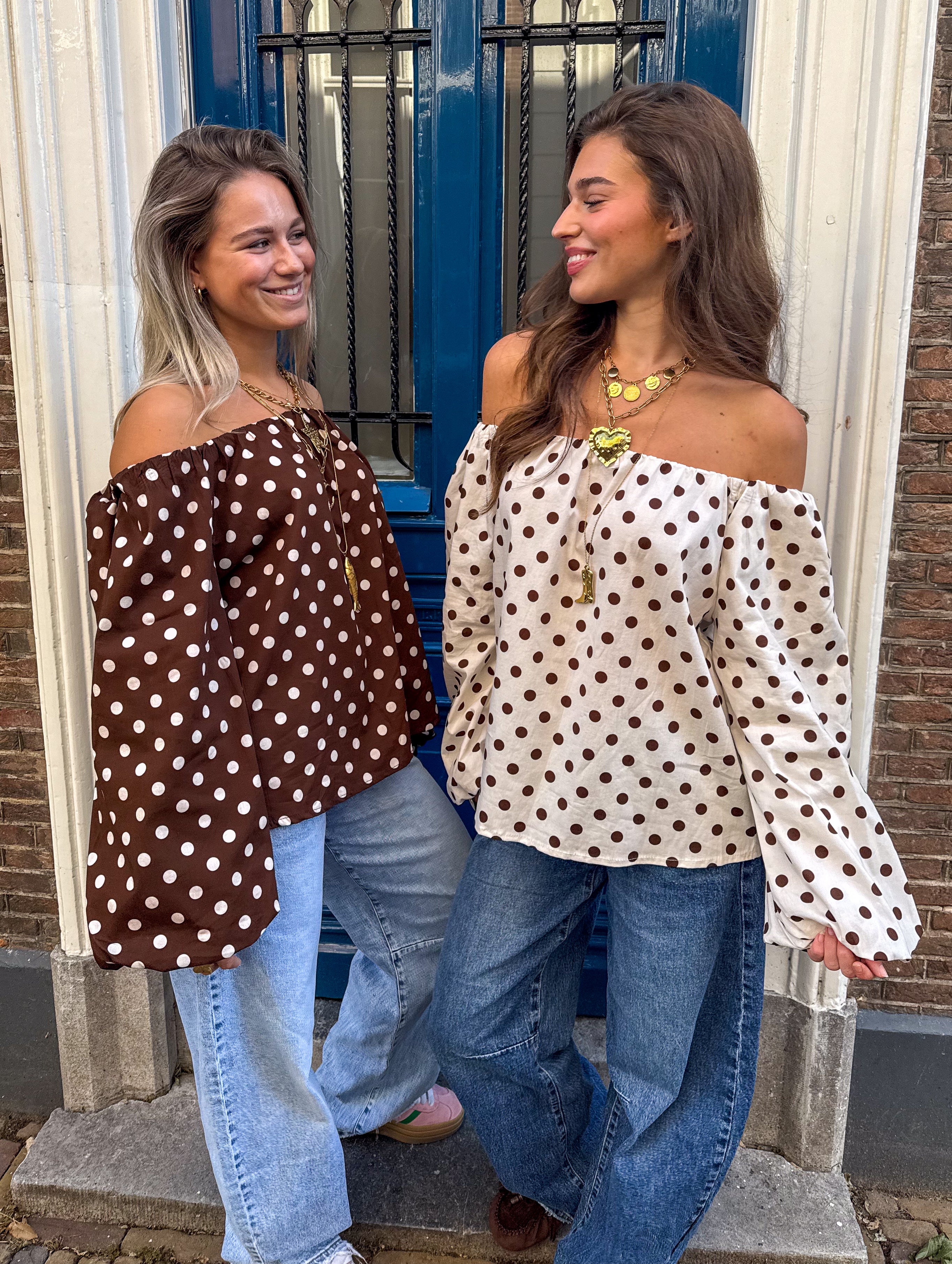 Benthe Off Shoulder Top Dots Brown