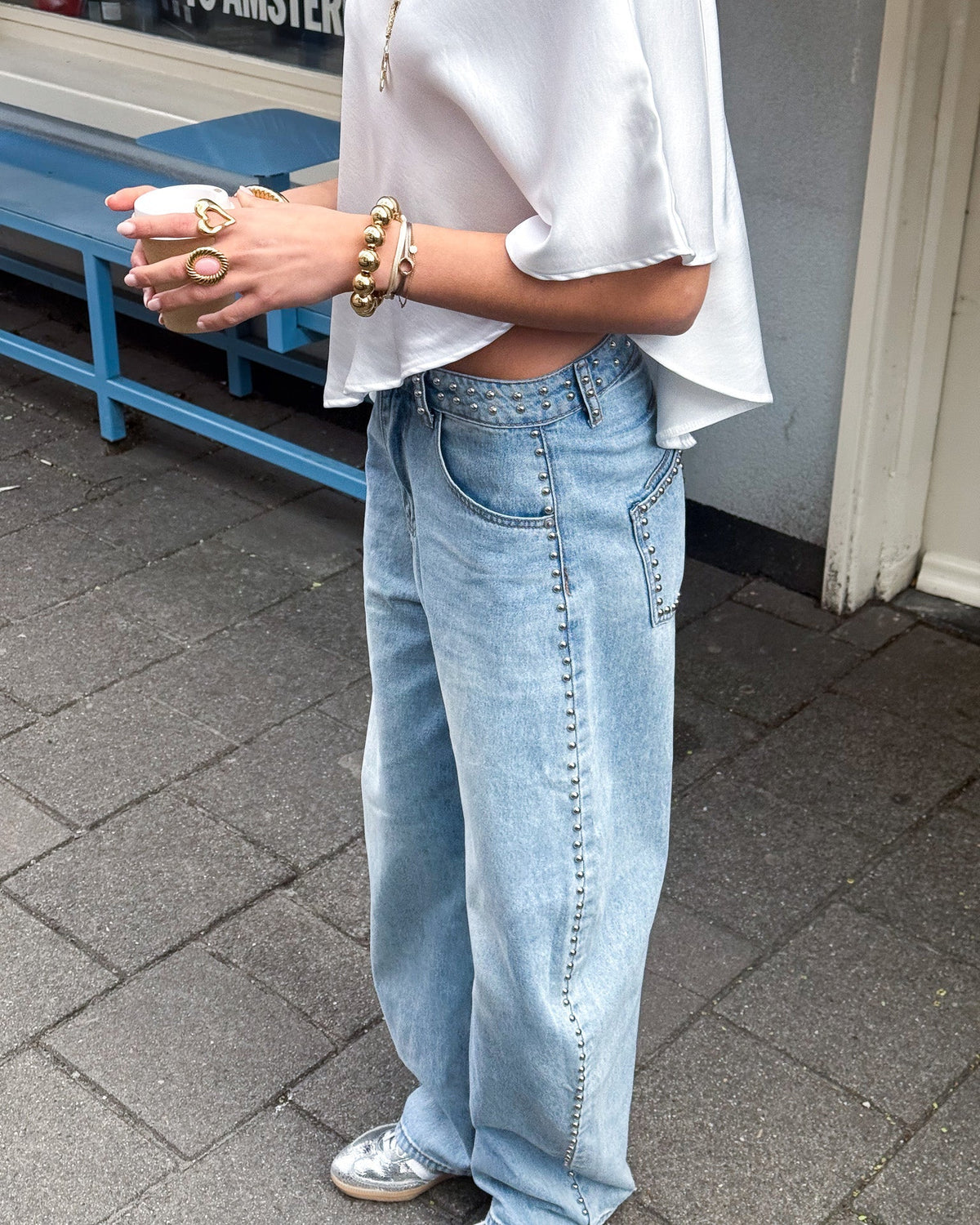 Berry Studs Barrel Jeans | Blue