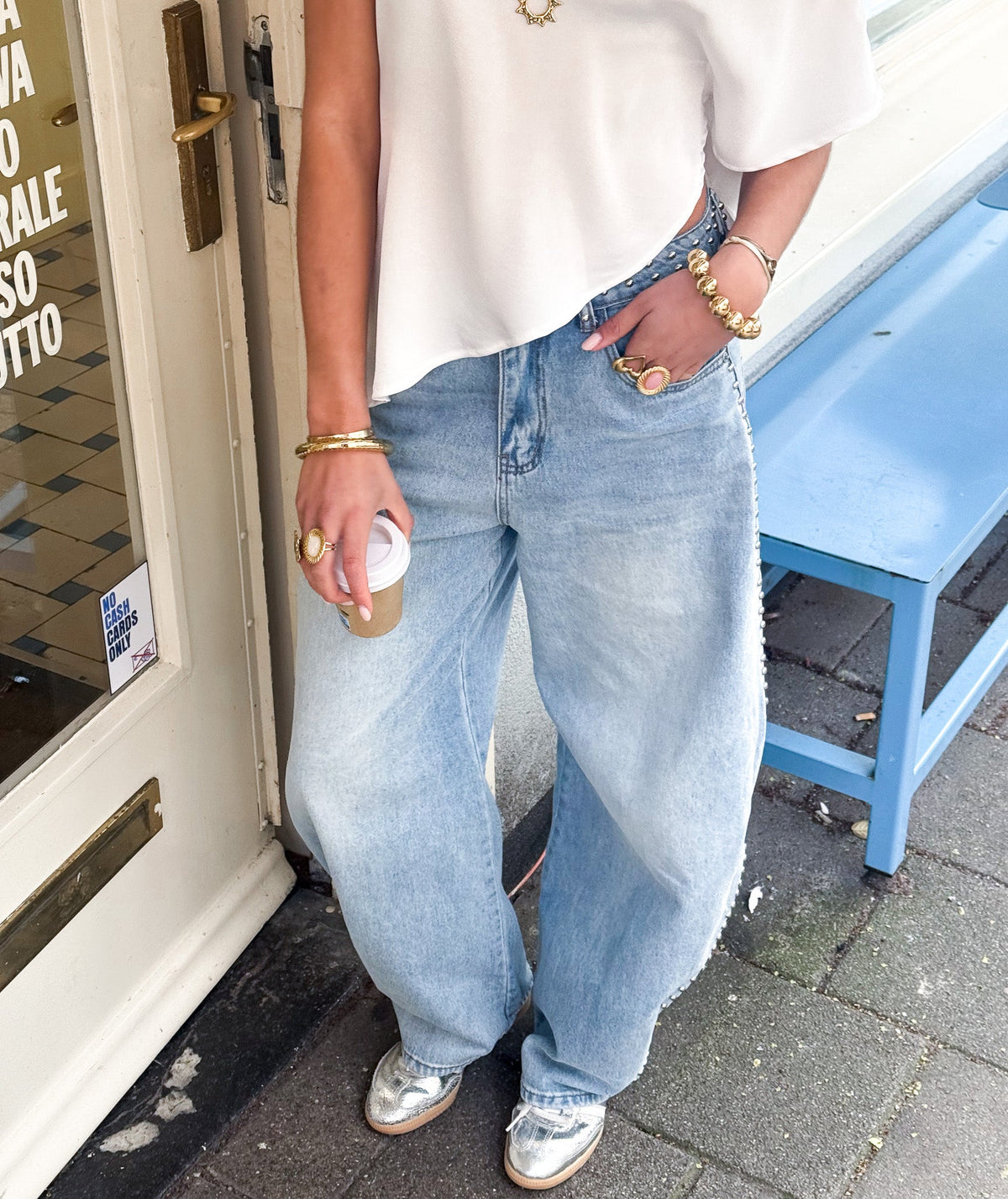 Berry Studs Barrel Jeans | Blue