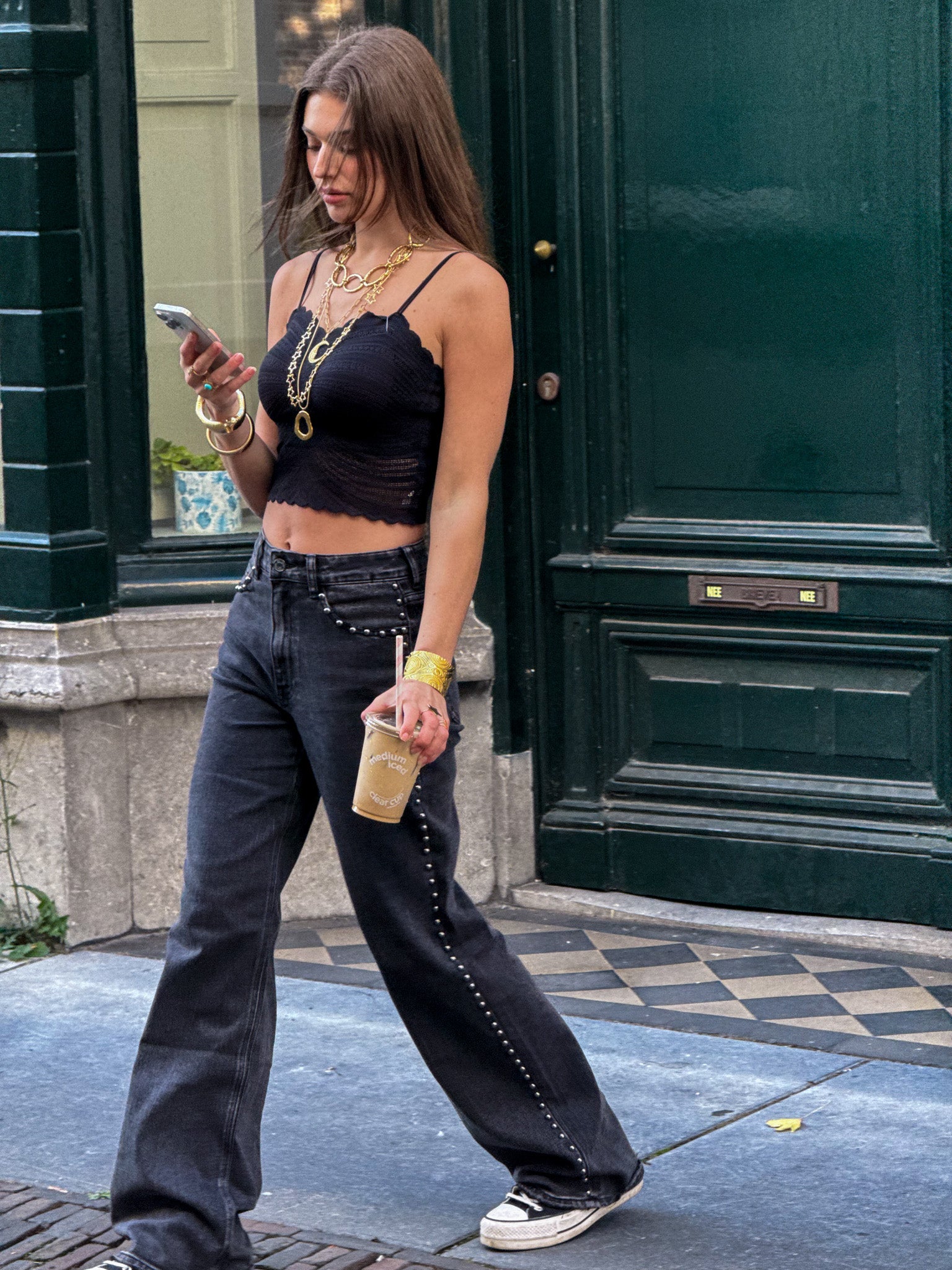 Wide Leg Jeans TALL Studs Dark Grey