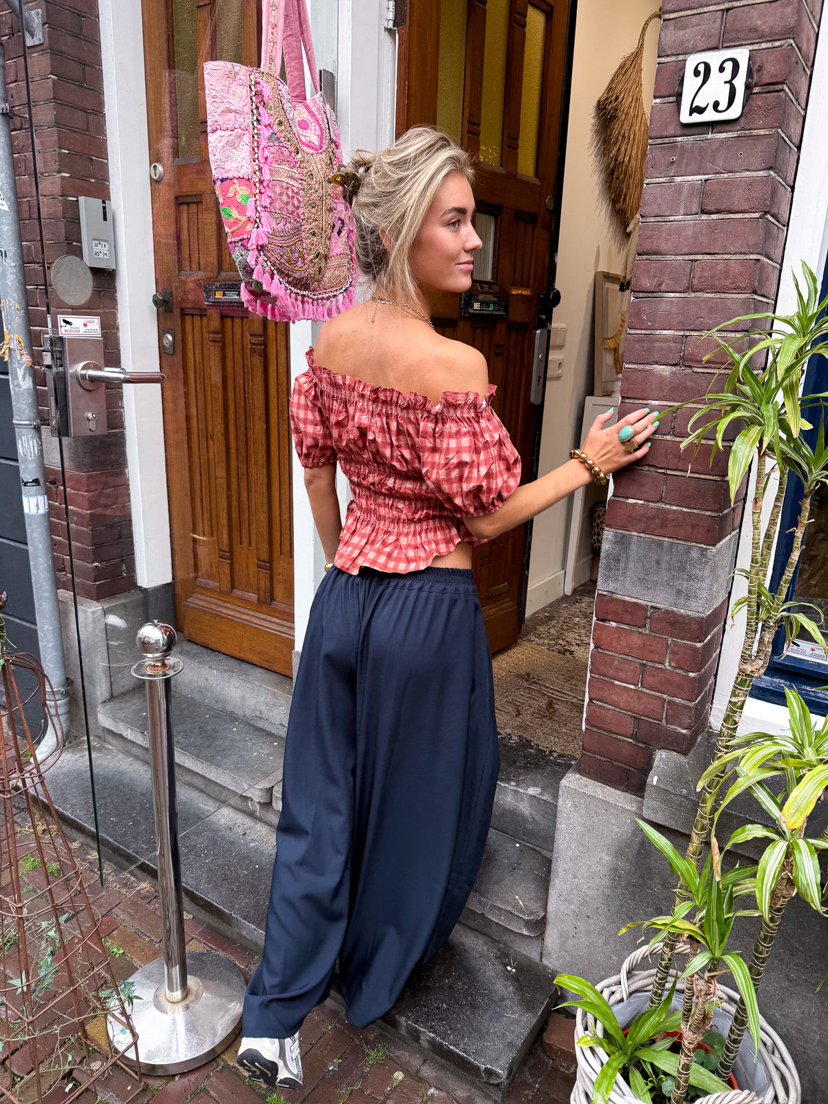 Lien Geruite Top | Red