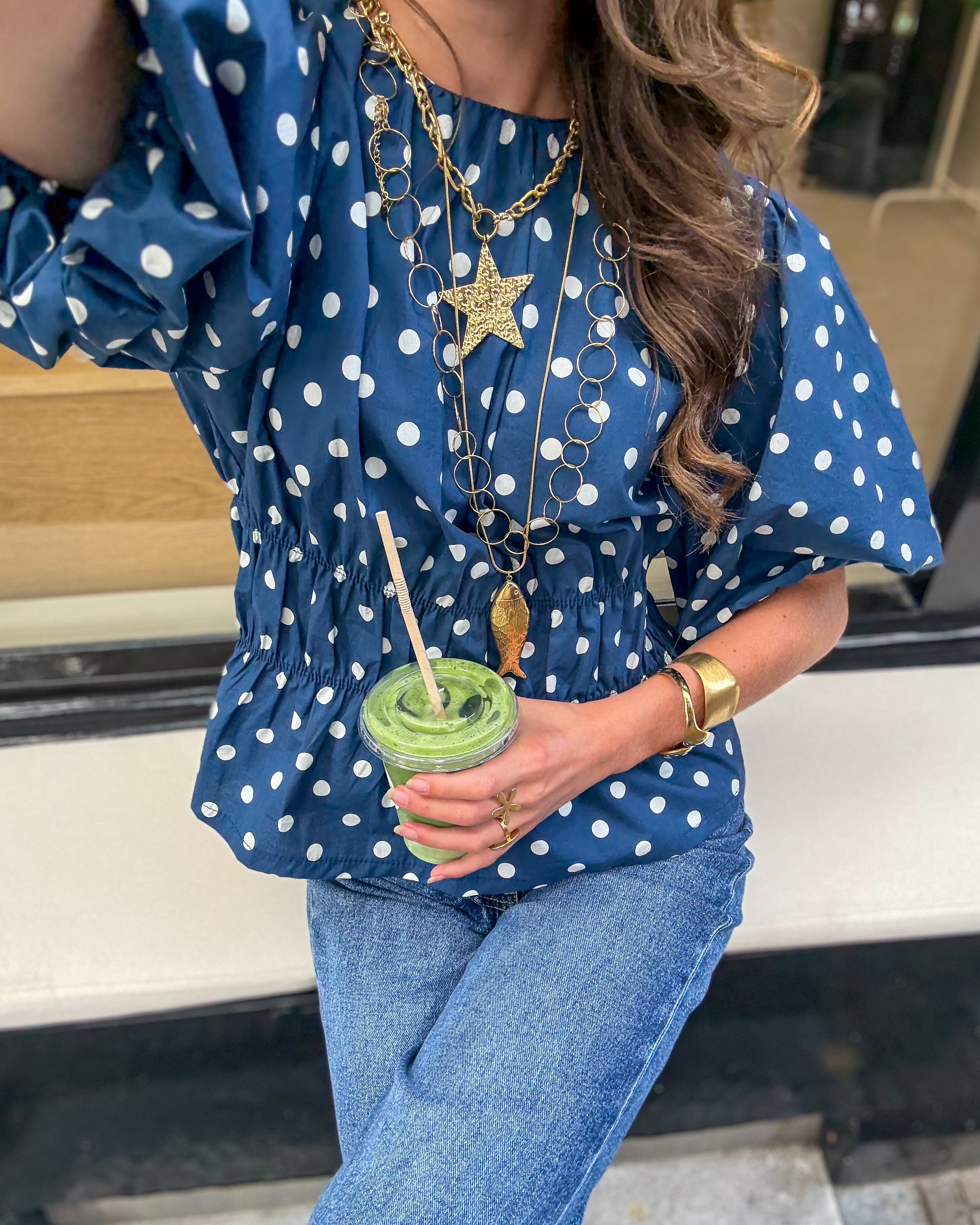Blush Dots Top Blue