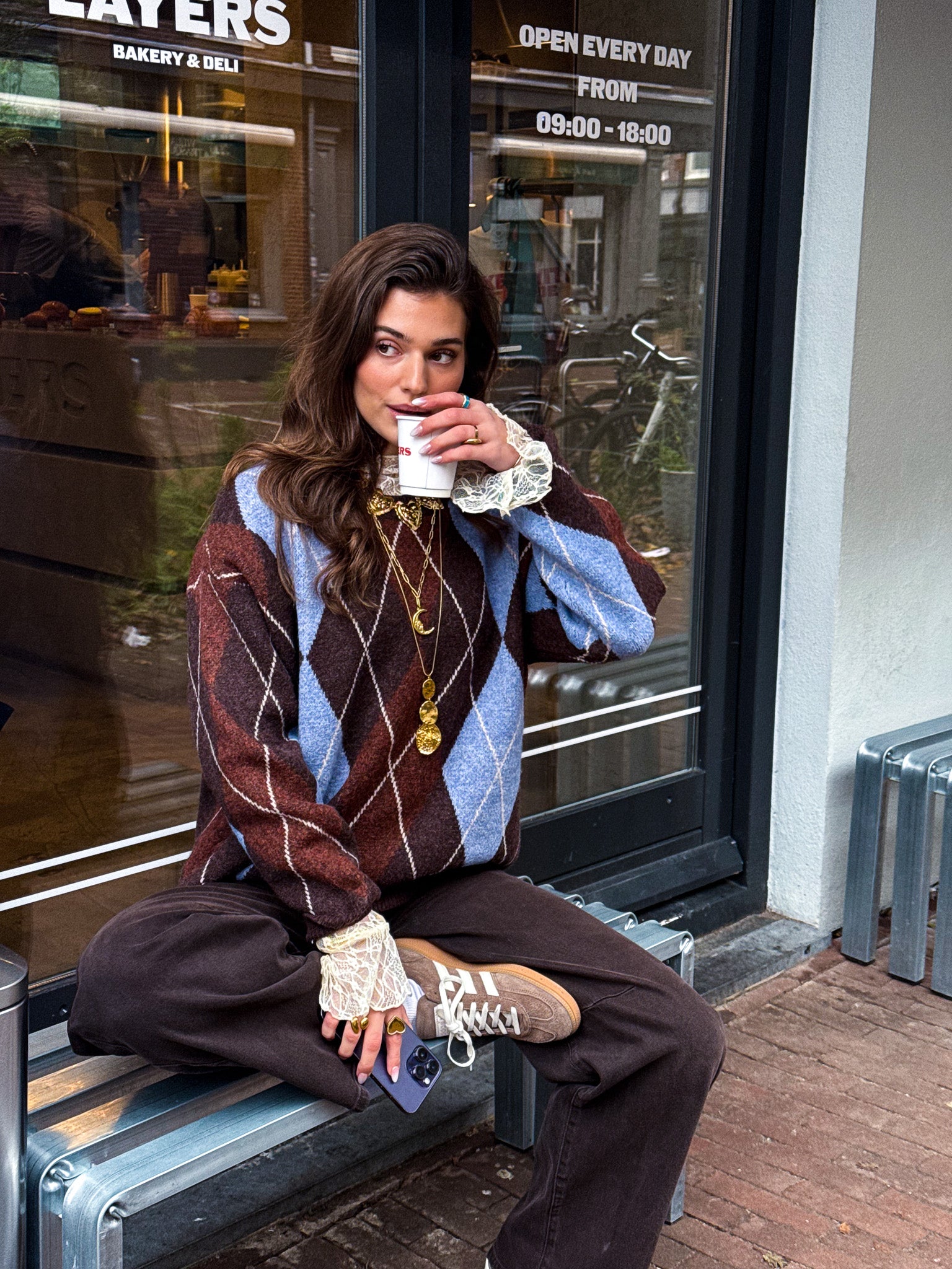 Bobbie Checkered Knit Brown