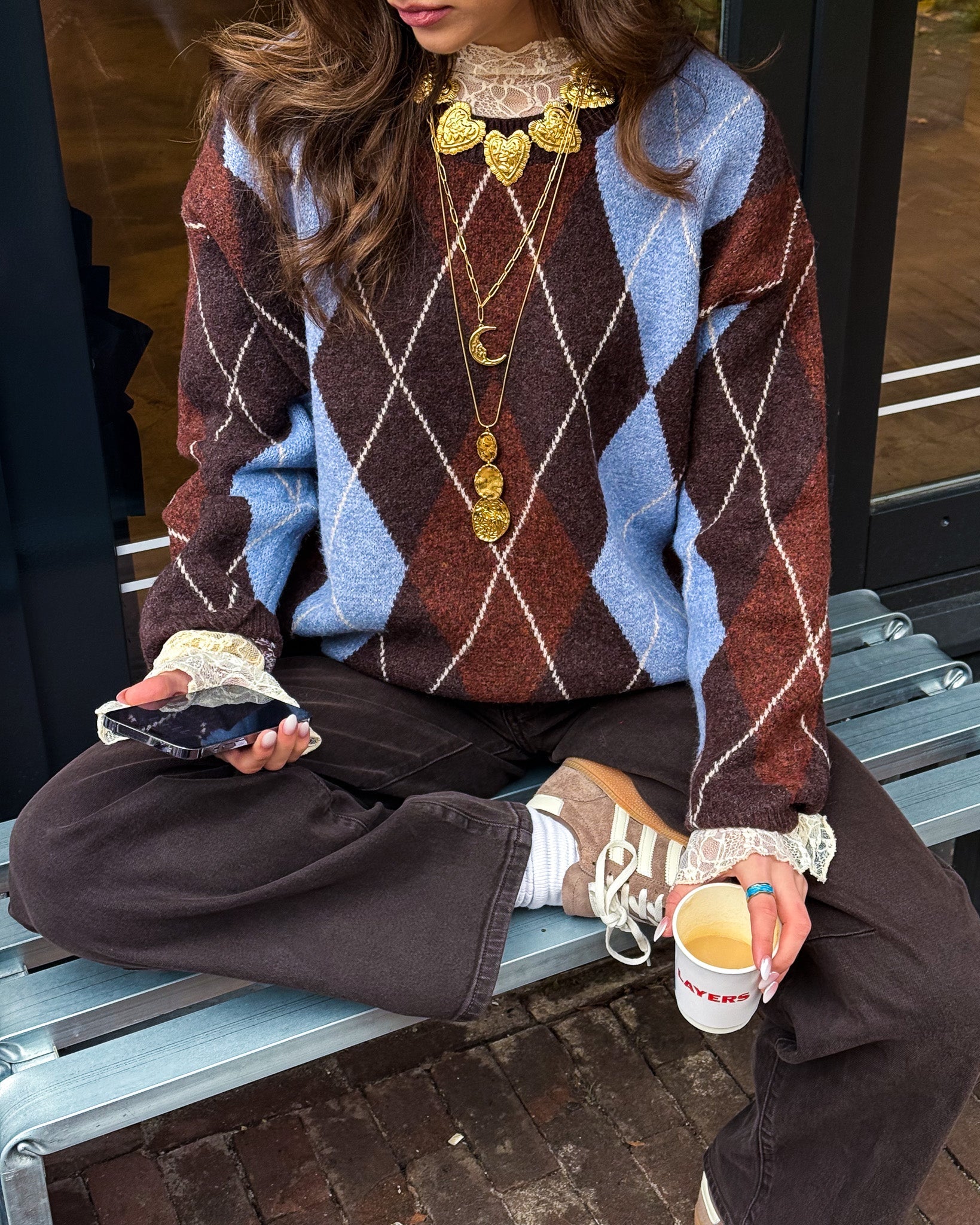 Bobbie Checkered Knit Brown