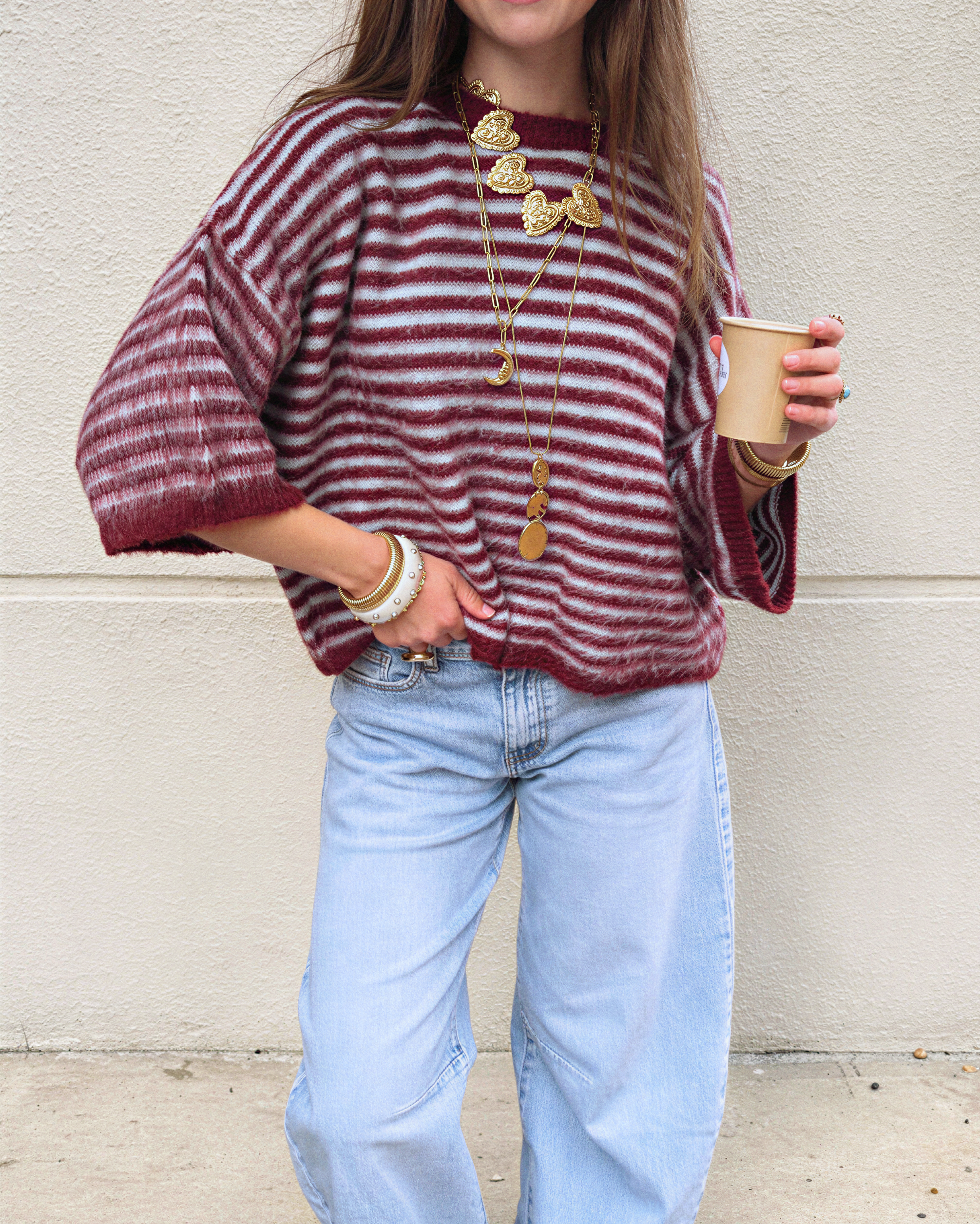 Bombay Gestreepte Trui Blauw/Bordeaux