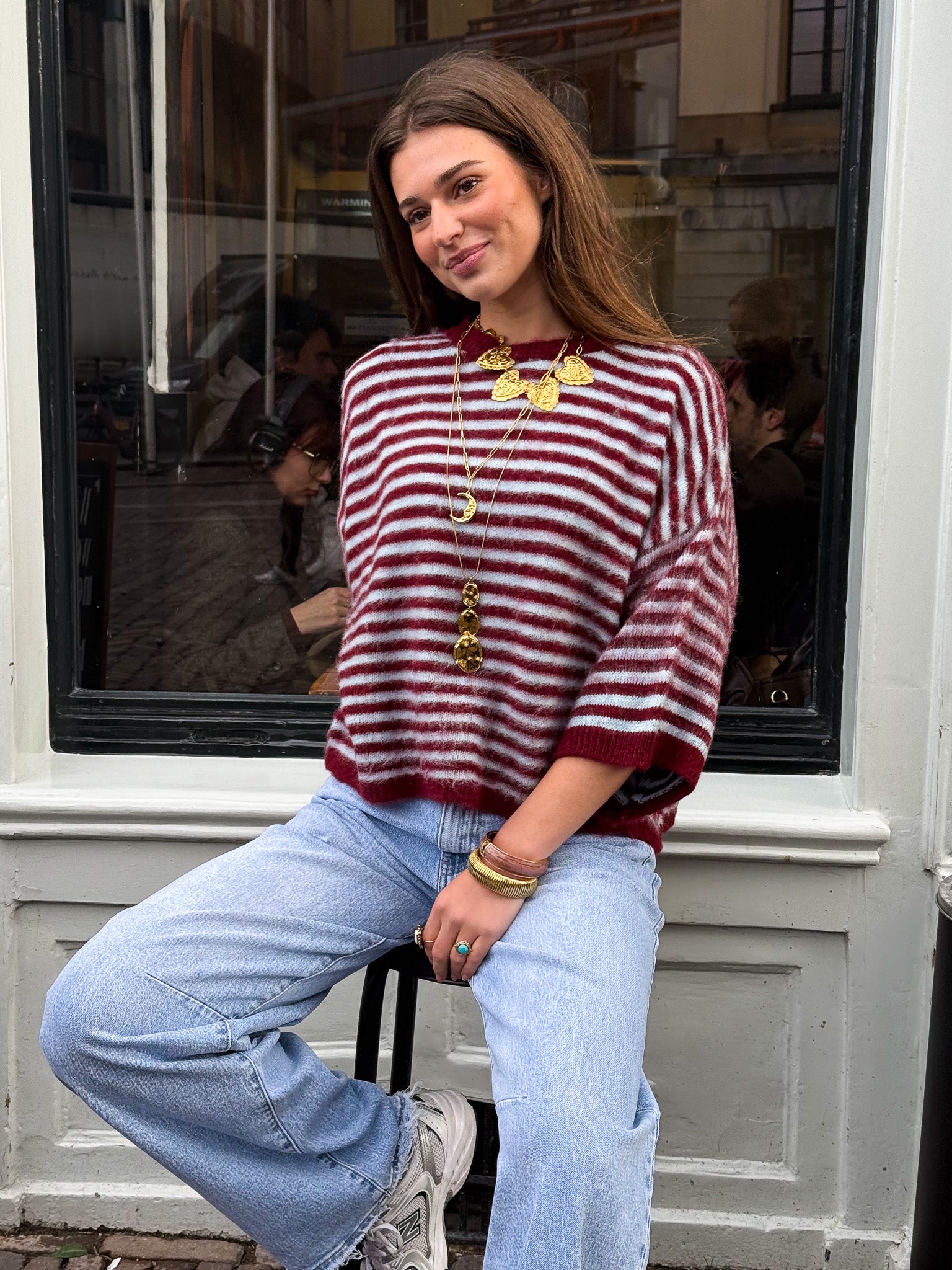 Bombay Gestreepte Trui Blauw/Bordeaux