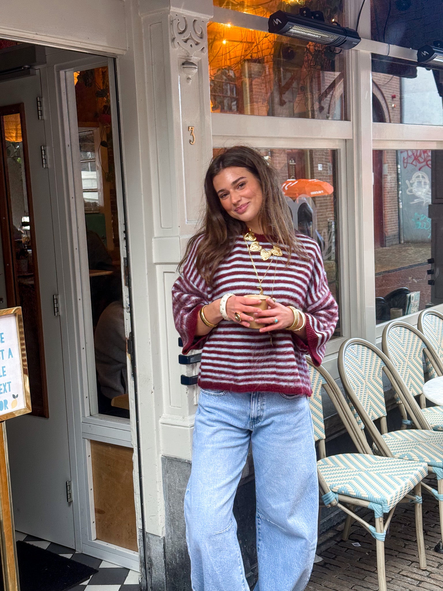 Bombay Gestreepte Trui Blauw/Bordeaux