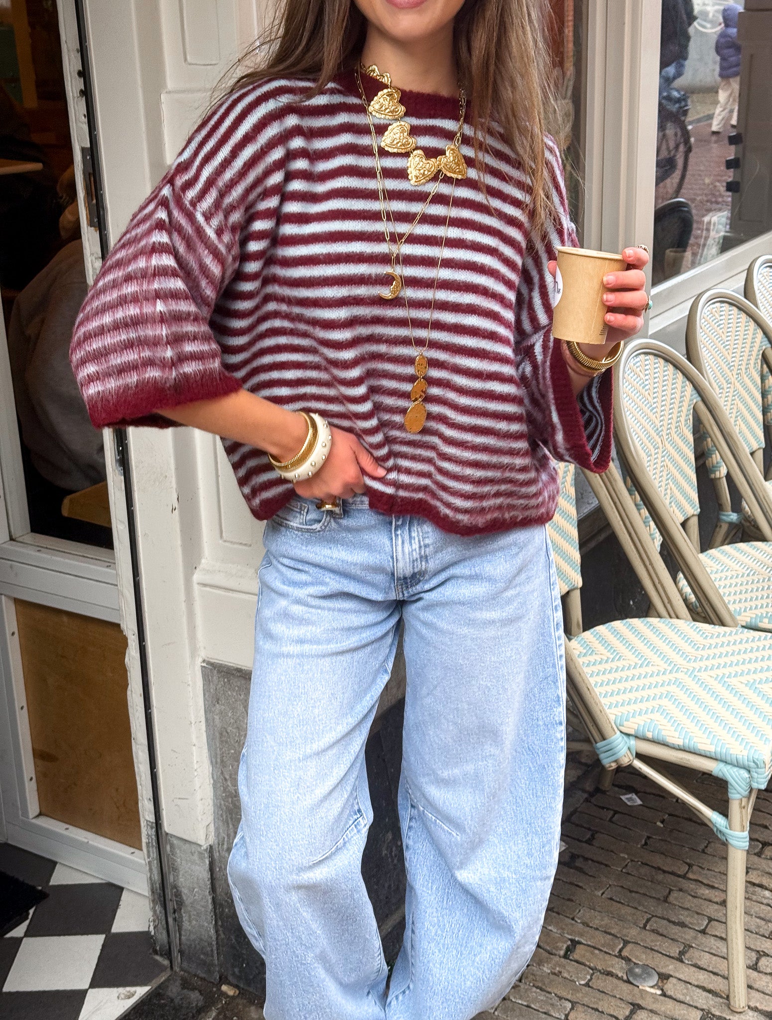 Bombay Gestreepte Trui Blauw/Bordeaux