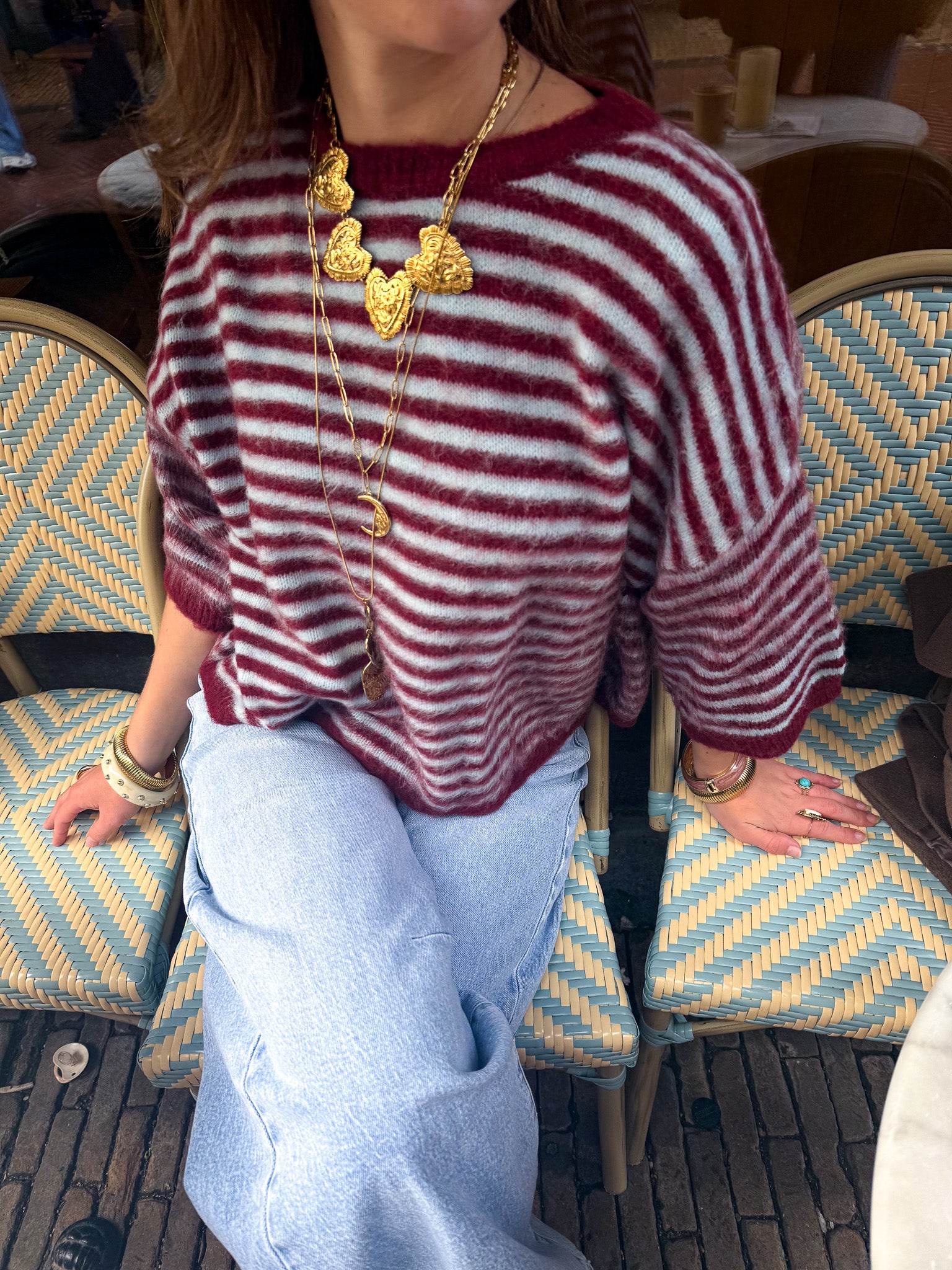 Bombay Gestreepte Trui Blauw/Bordeaux