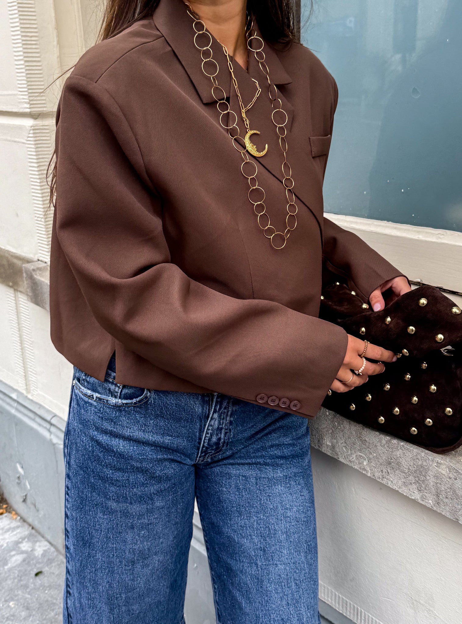 Boxy Cropped Blazer Brown