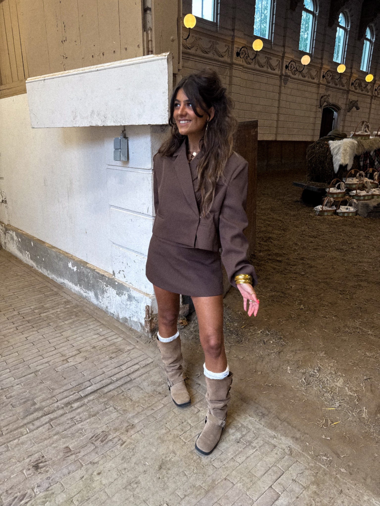 Boxy Cropped Blazer Brown