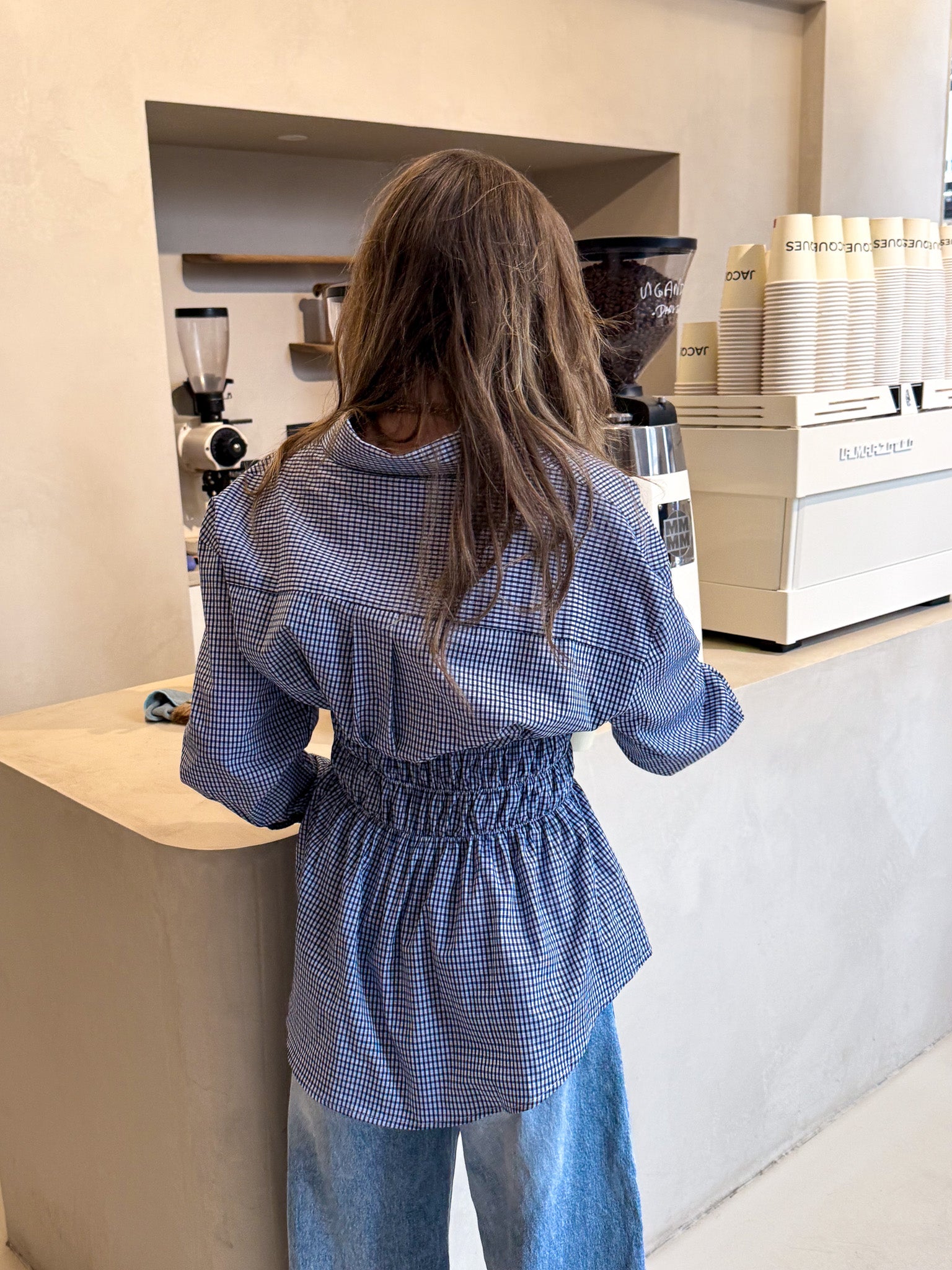 Brooks Geruite Blouse Navy