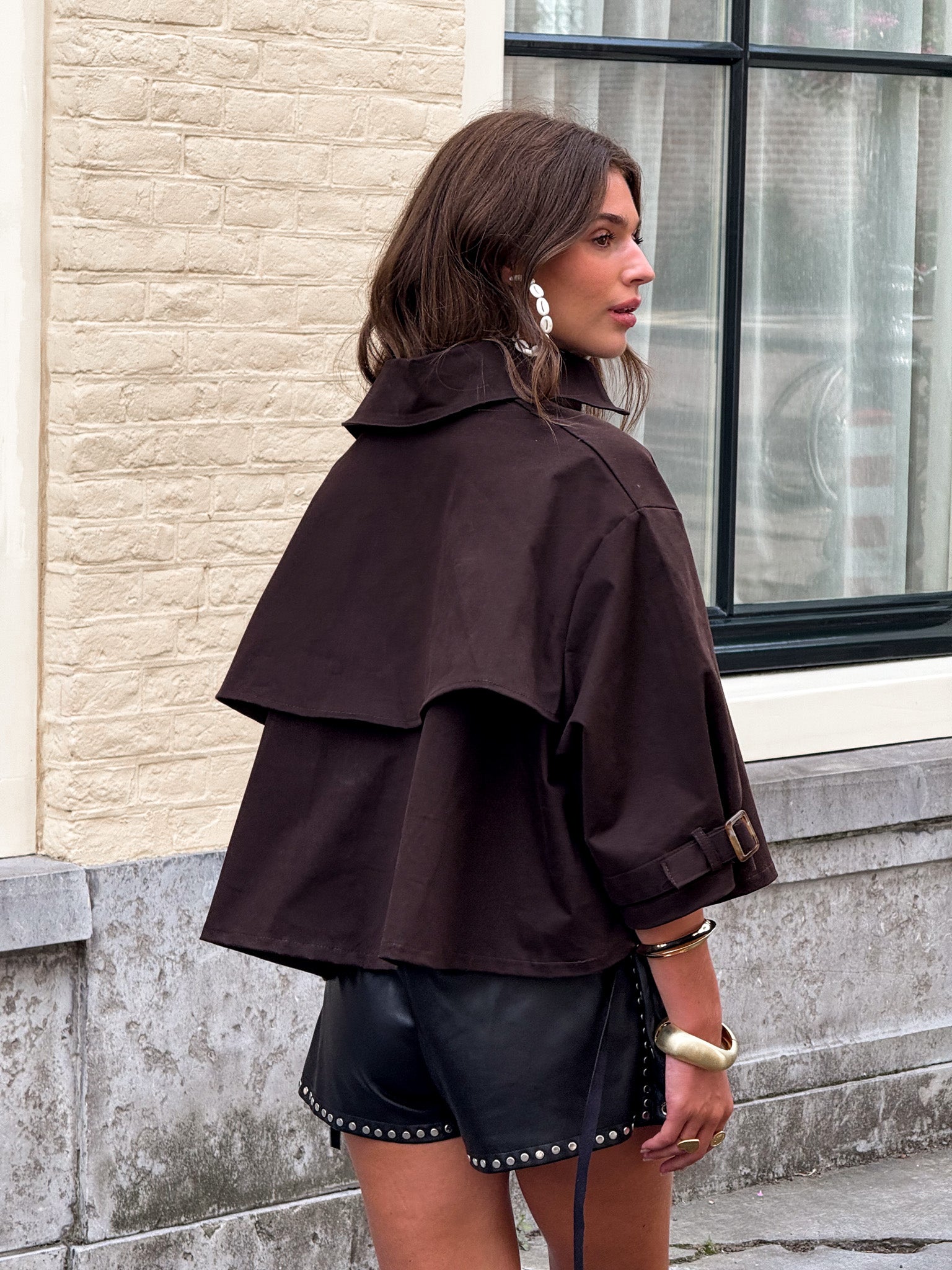 Caffe Short Sleeve Trenchcoat Brown