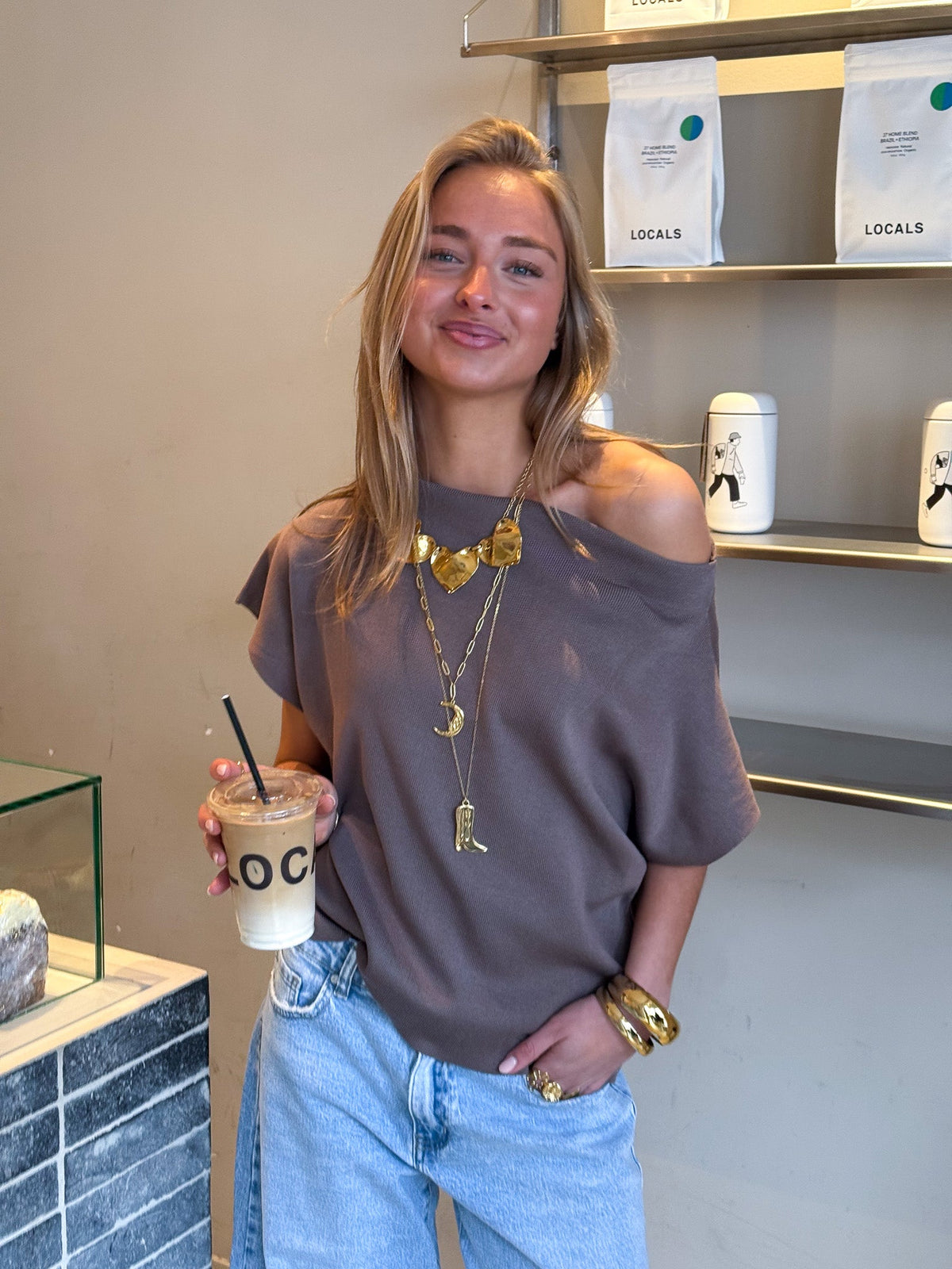 Carmen Off Shoulder Top | Taupe