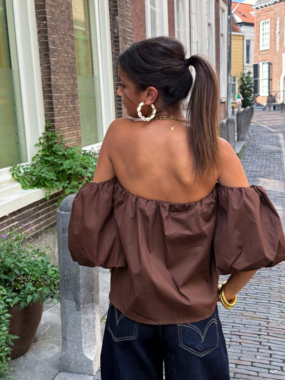 Catwalk Off Shoulder Top | Brown