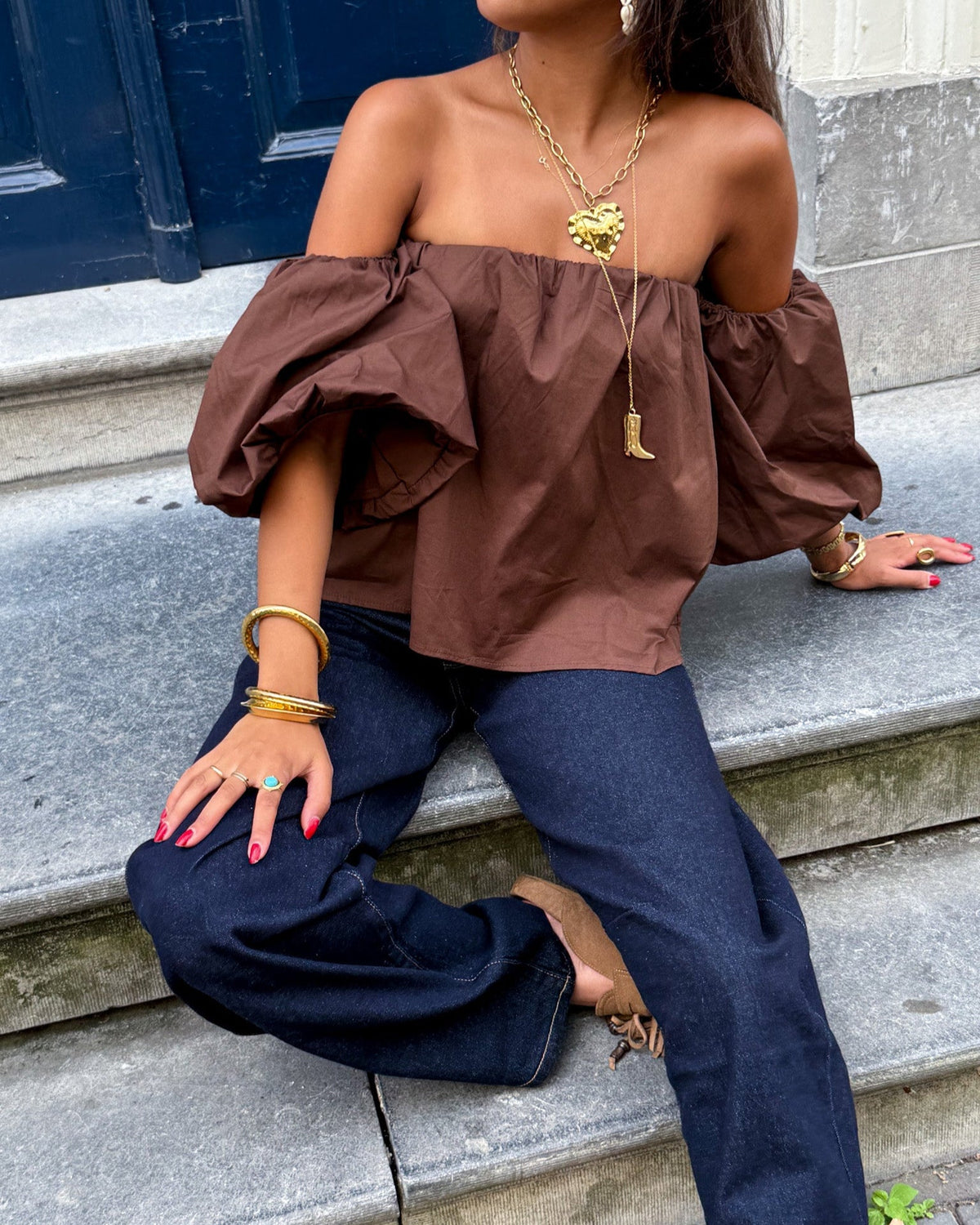 Catwalk Off Shoulder Top | Brown