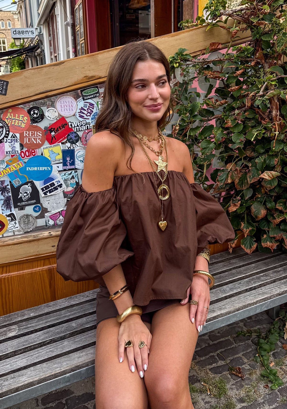 Catwalk Off Shoulder Top | Brown