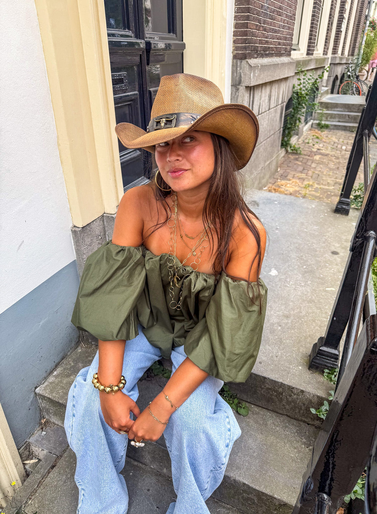 Catwalk Off Shoulder Top | Khaki