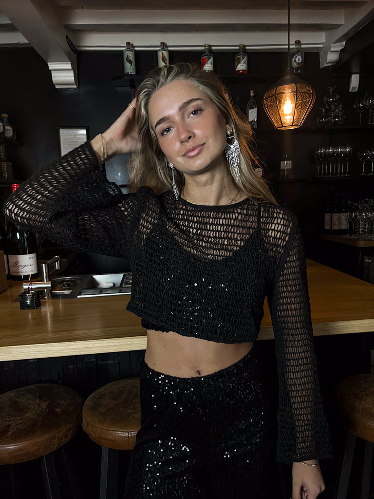 Recouvert de paillettes Top Noir