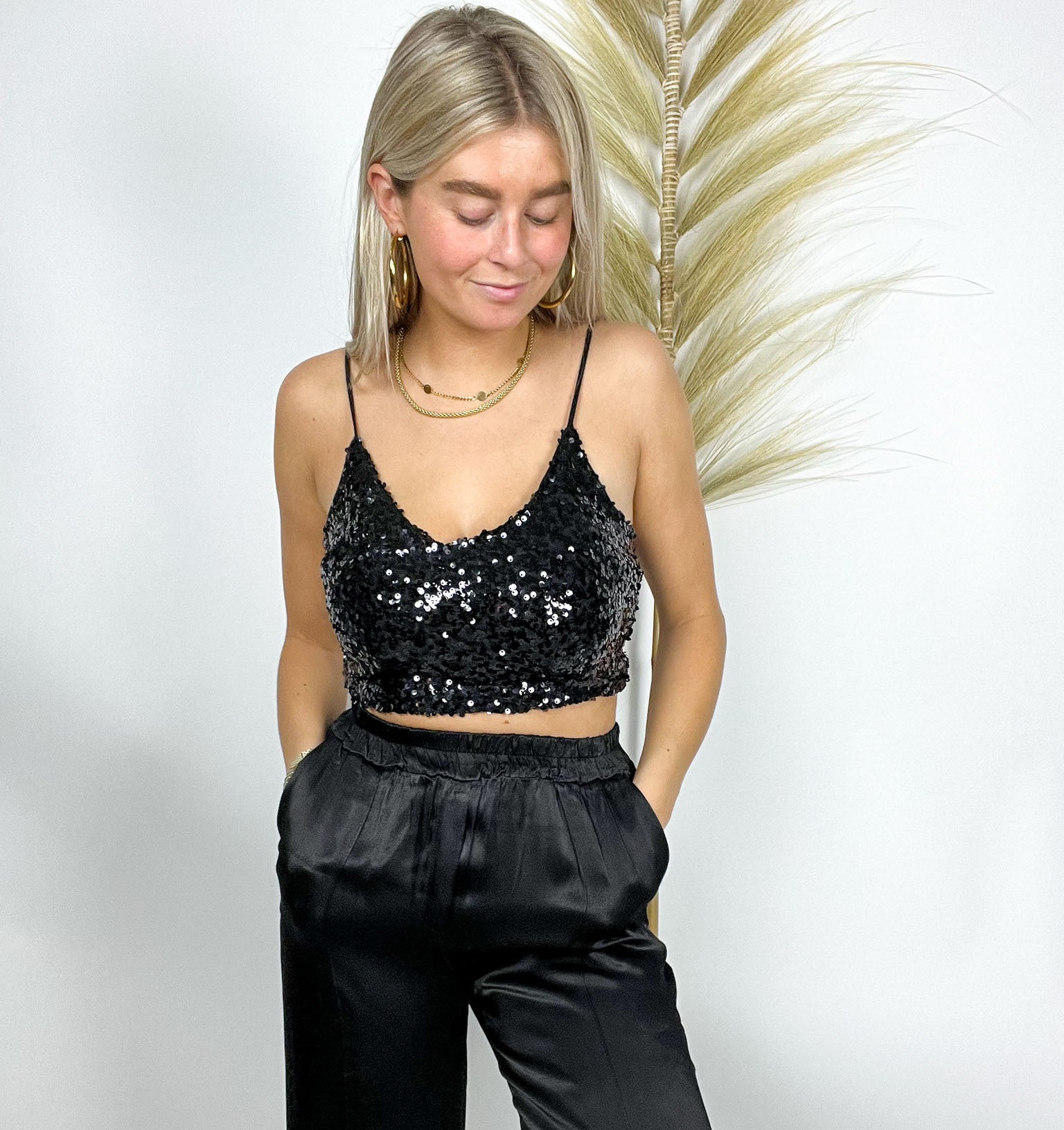 Recouvert de paillettes Top Noir