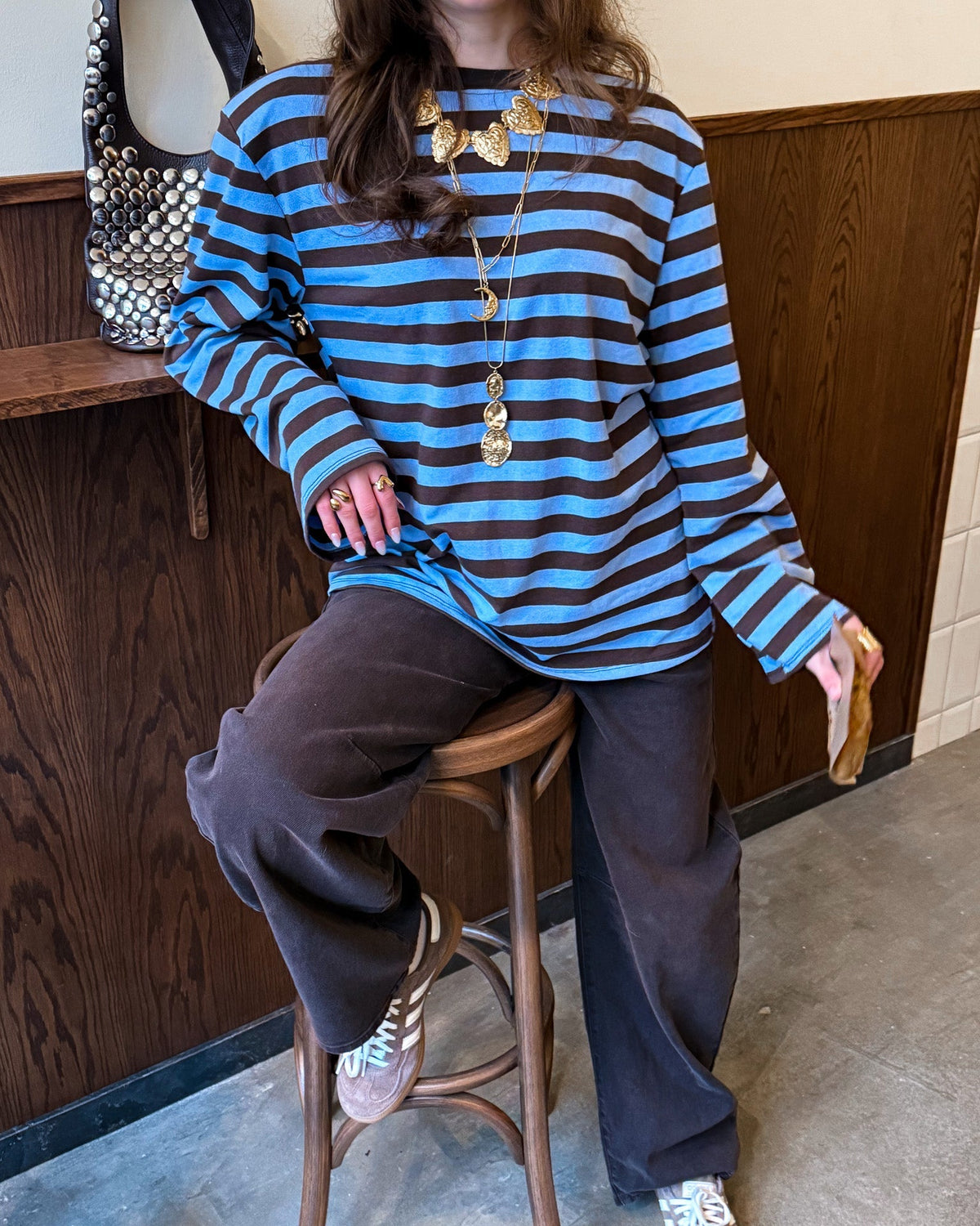 Crowded Gestreepte Longsleeve | Brown Blue