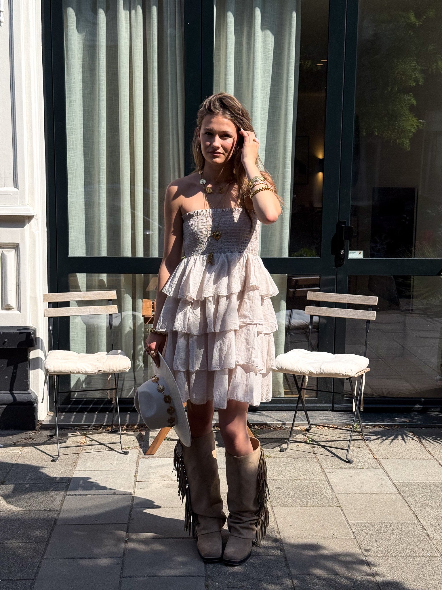 Dae Ruffle Dress Beige