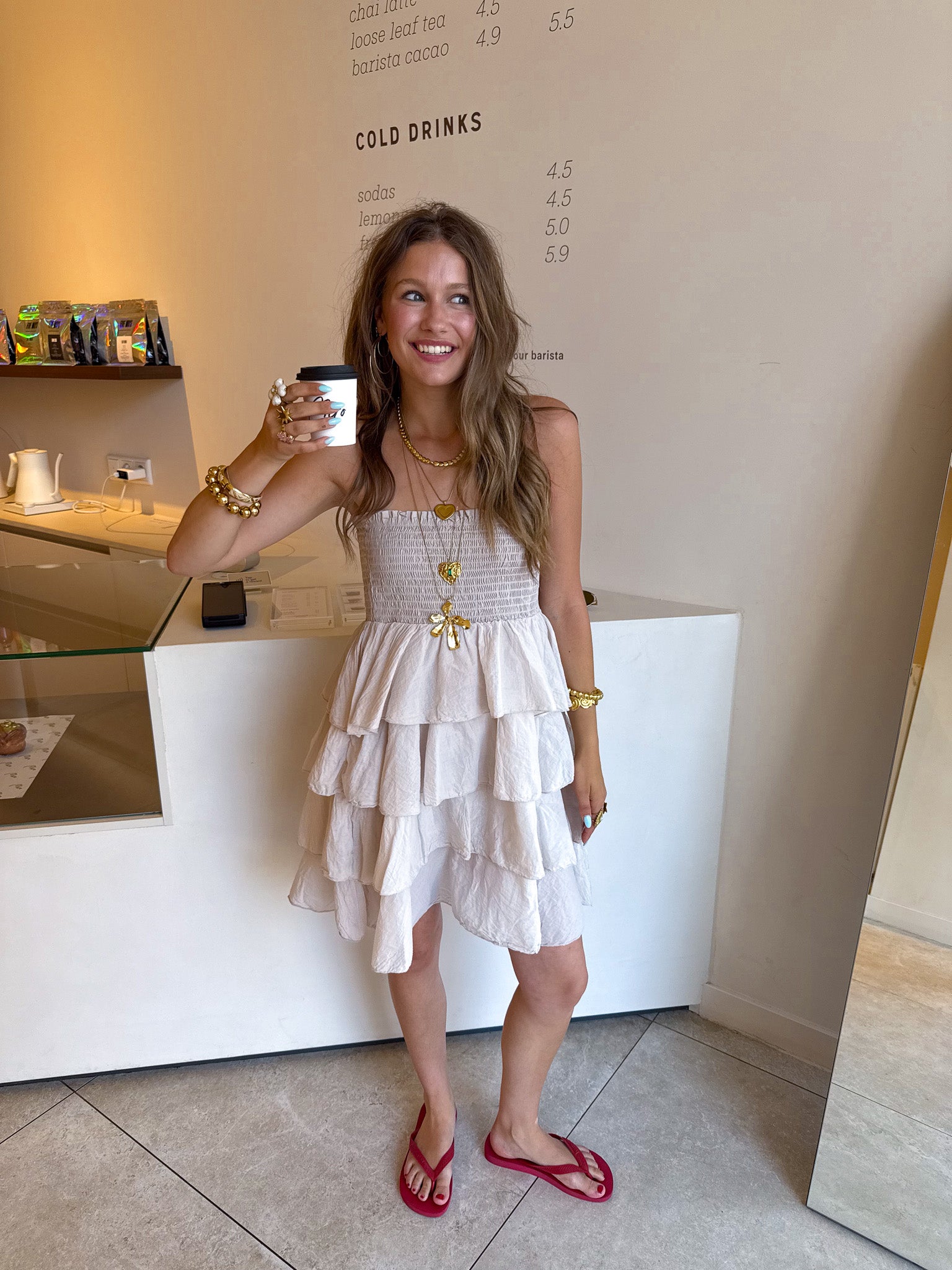 Dae Ruffle Jurk Beige