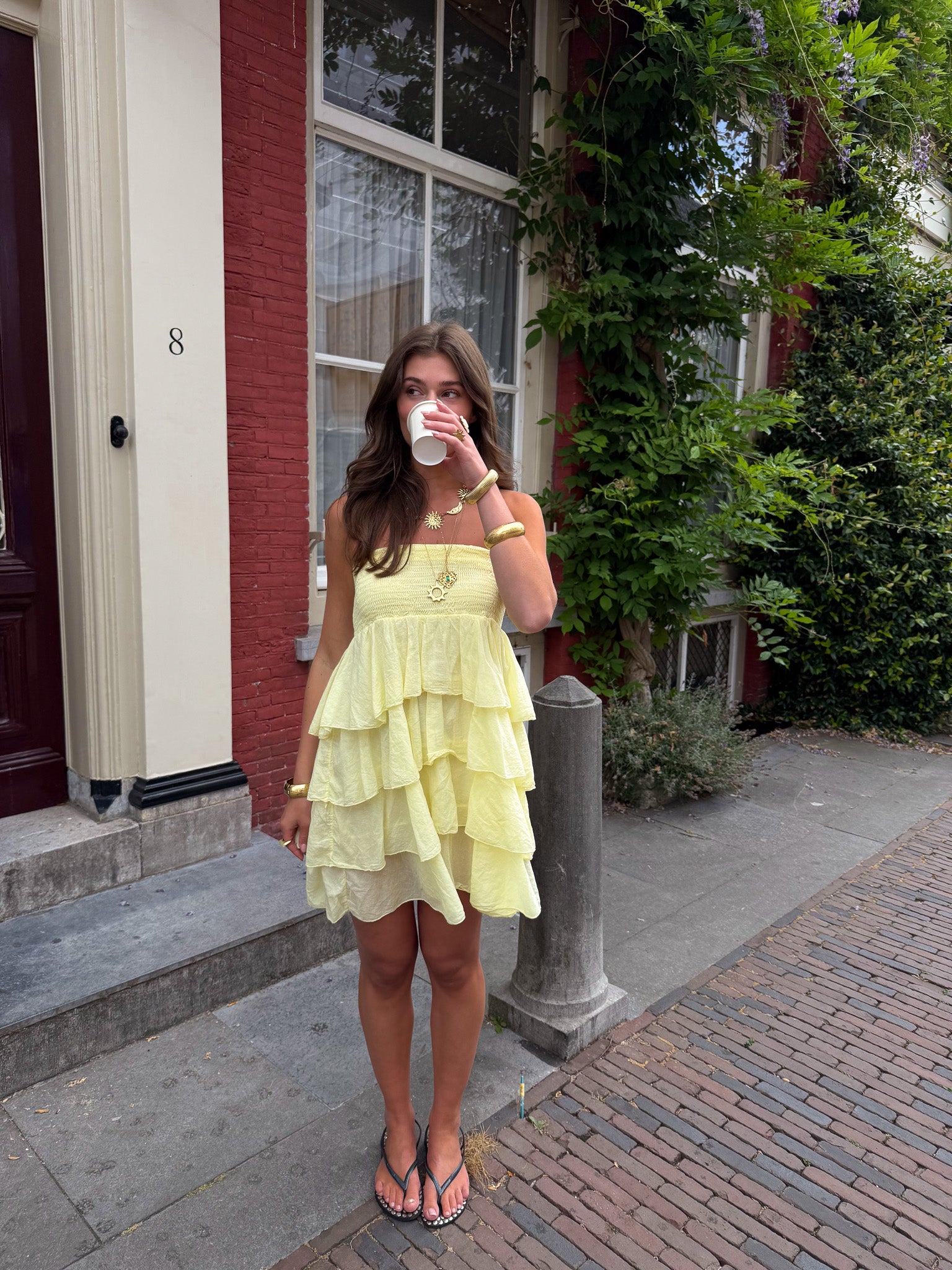 Dae Ruffle Jurk Geel