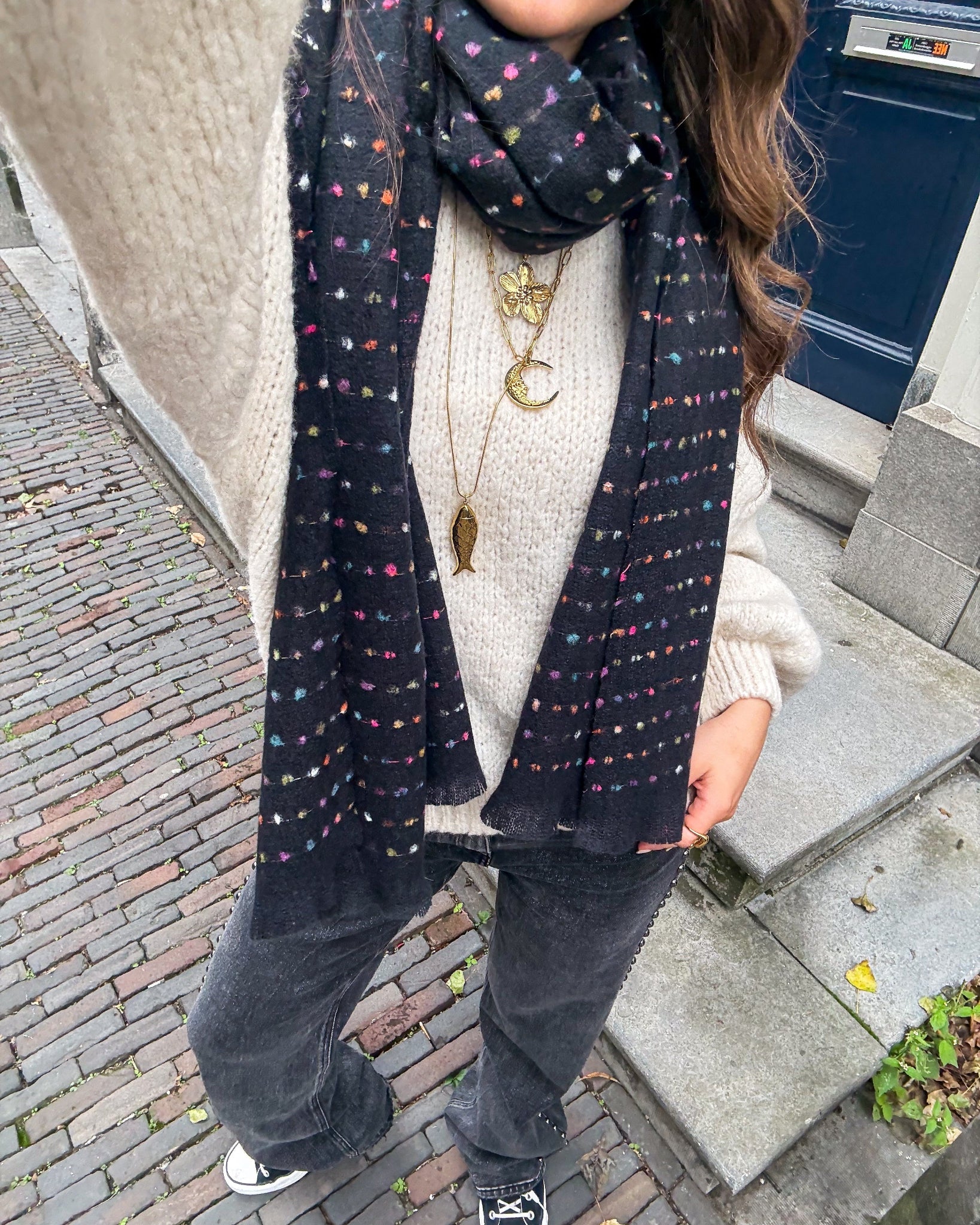 Disco Dots Scarf Black