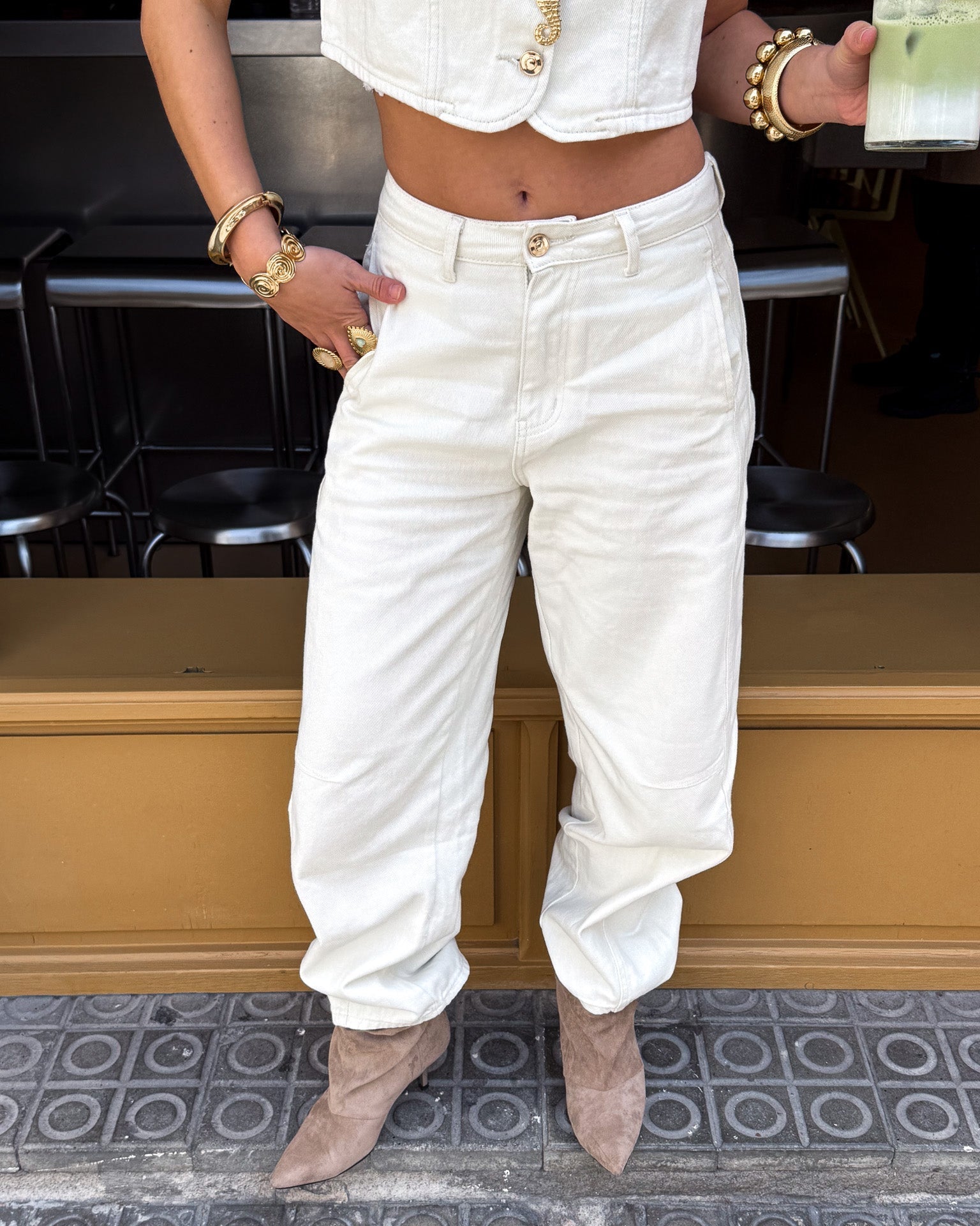 Dolly Barrel Jeans Gebroken Wit