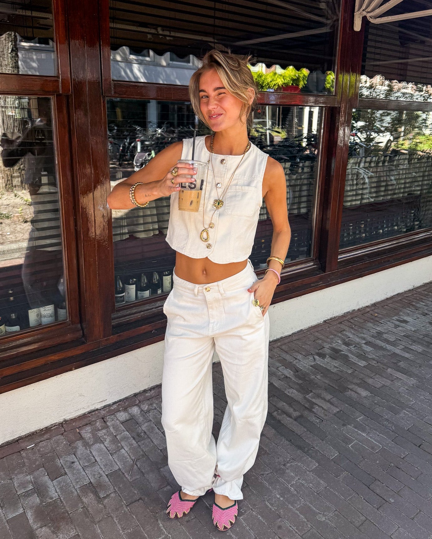 Dolly Top en jean blanc cassé