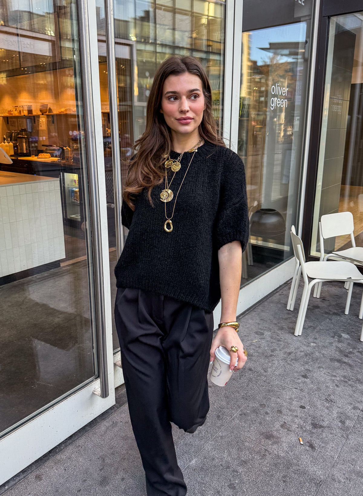 Donna Korte Mouwen Trui | Black