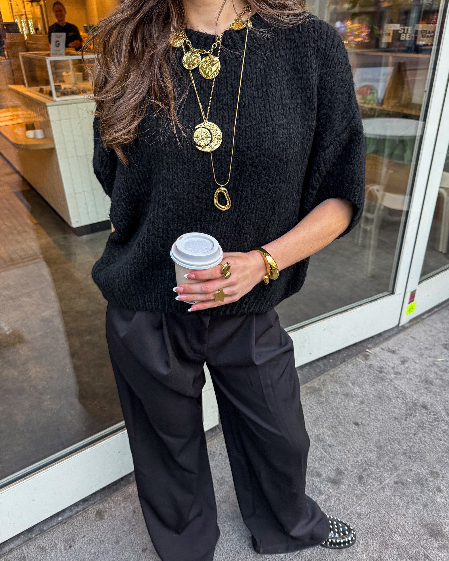 Donna Korte Mouwen Trui | Black